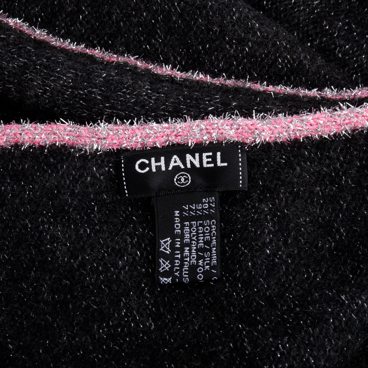 Chanel Black & Pink Glitter CC Cashmere Scarf