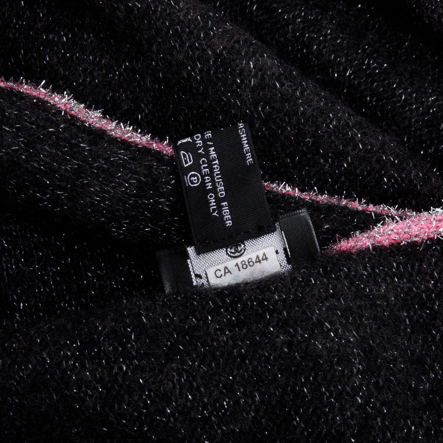Chanel Black & Pink Glitter CC Cashmere Scarf