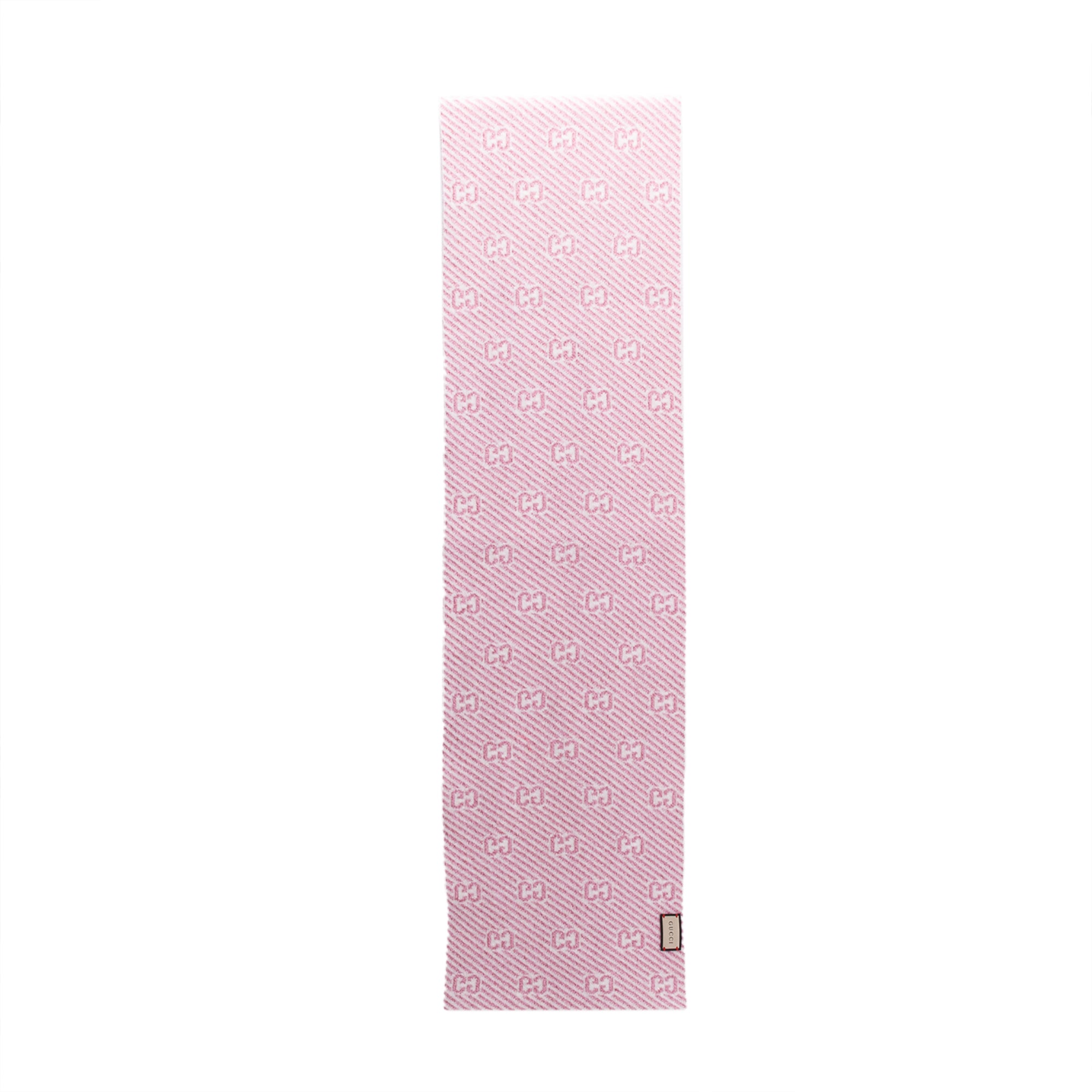 Gucci Pink Diagonal Stripe GG Jacquard Cashmere Wool Scarf