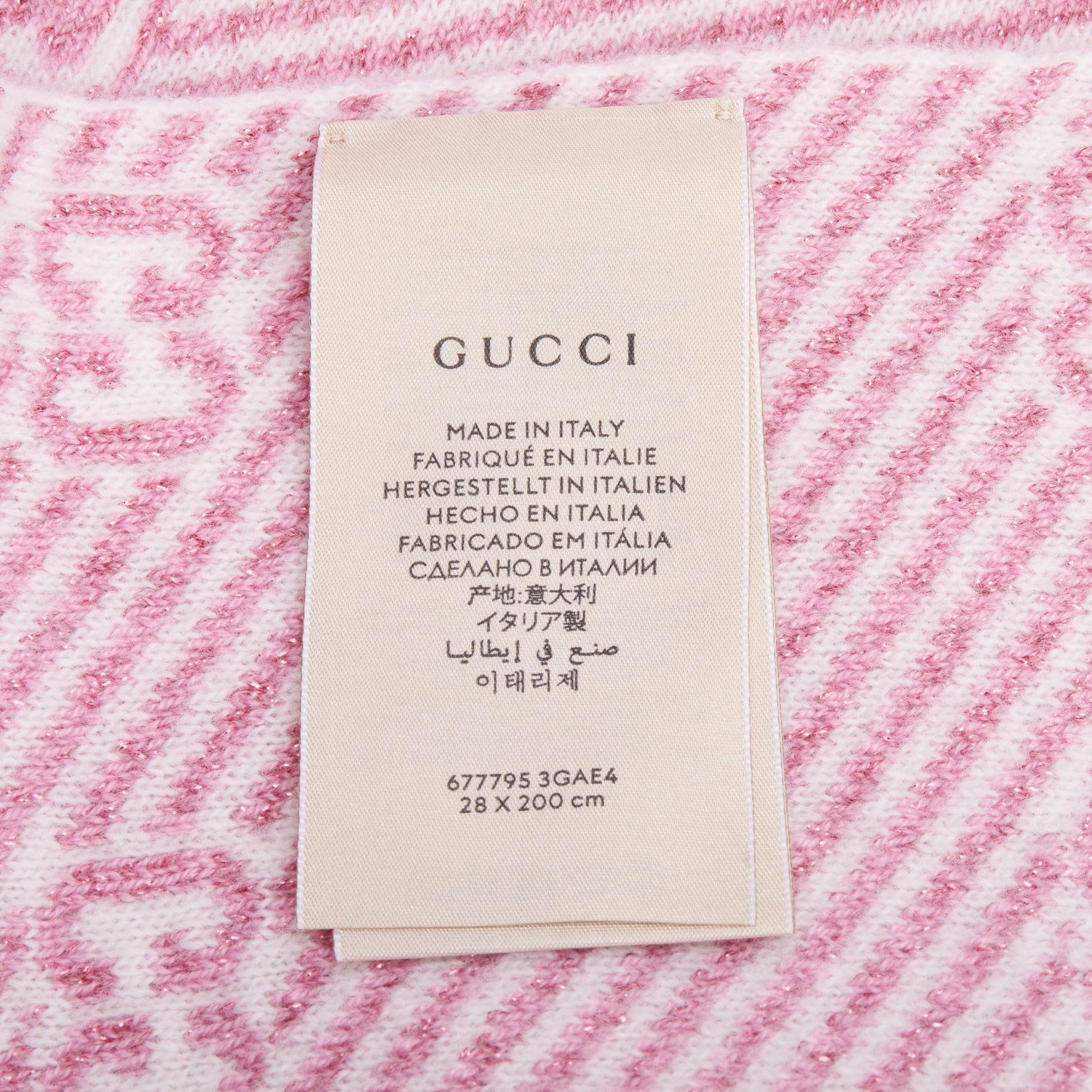 Gucci Pink Diagonal Stripe GG Jacquard Cashmere Wool Scarf