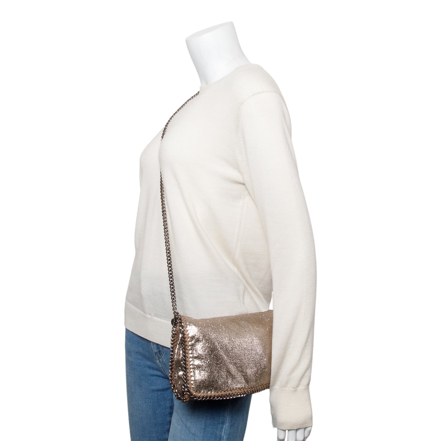 Stella McCartney Metallic Gold Shaggy Deerskin Vegan Flap Crossbody