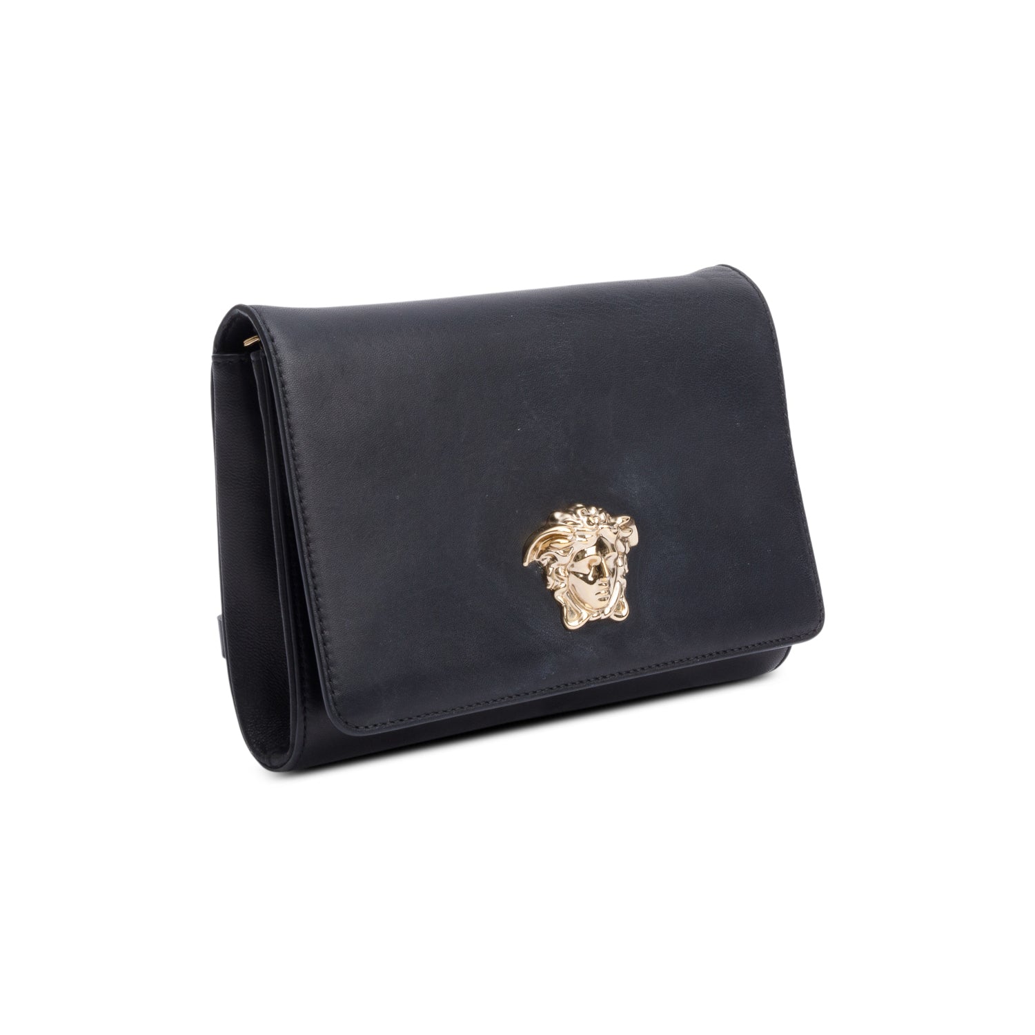 Versace Black Leather La Medusa Chain Clutch Bag w/ Authentcity Card