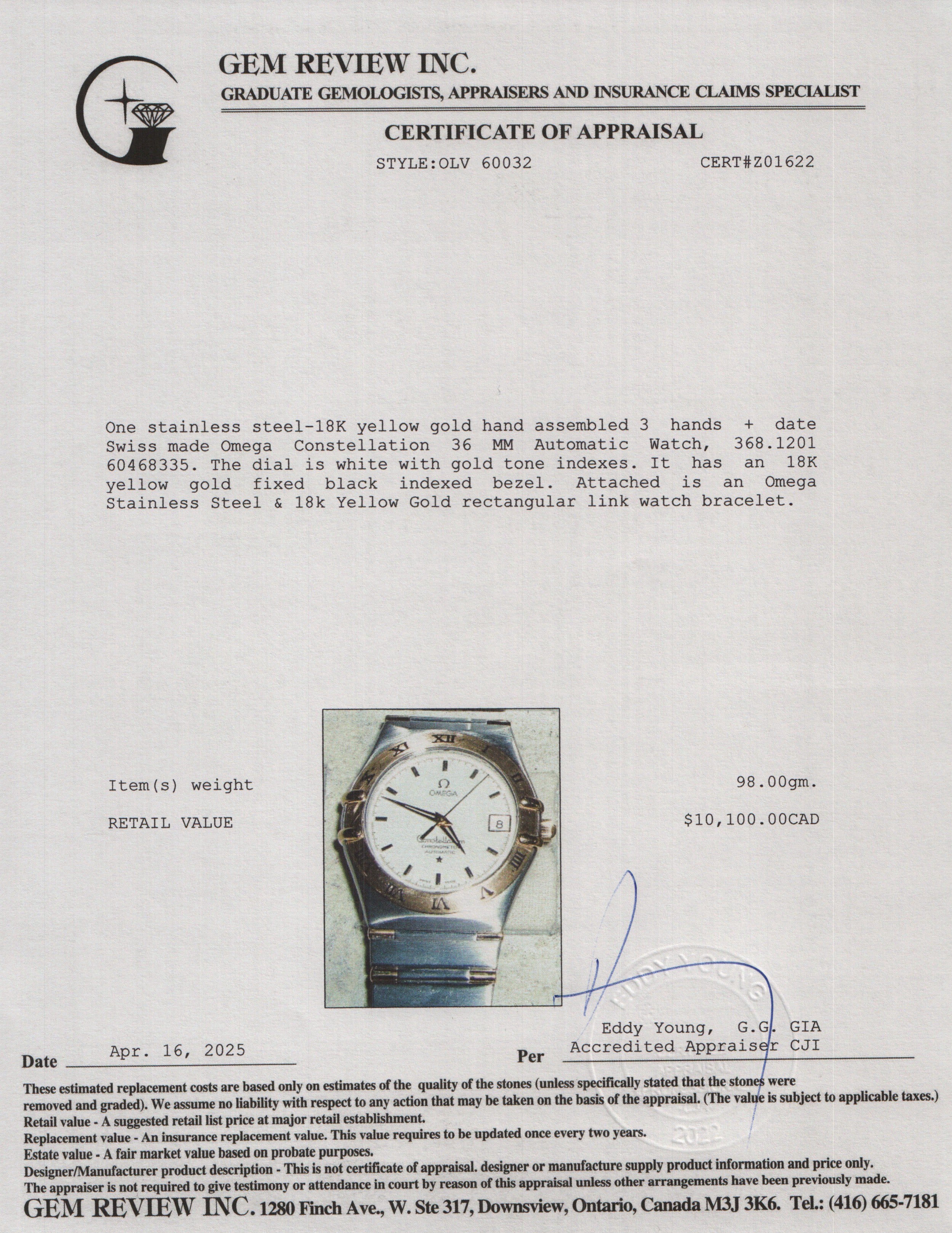 Omega Stainless Steel & 18k Yellow Gold Constellation 36 MM Automatic Watch