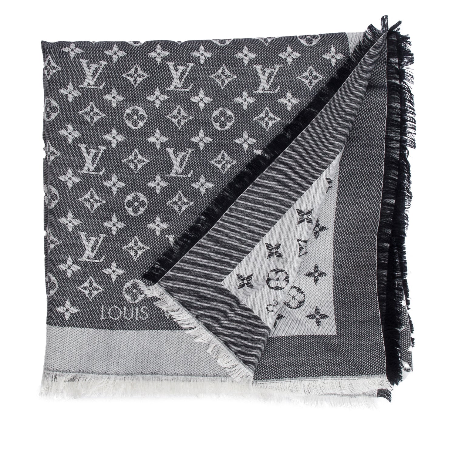 Louis Vuitton Grey/ Black Monogram Denim Shine Shawl Scarf