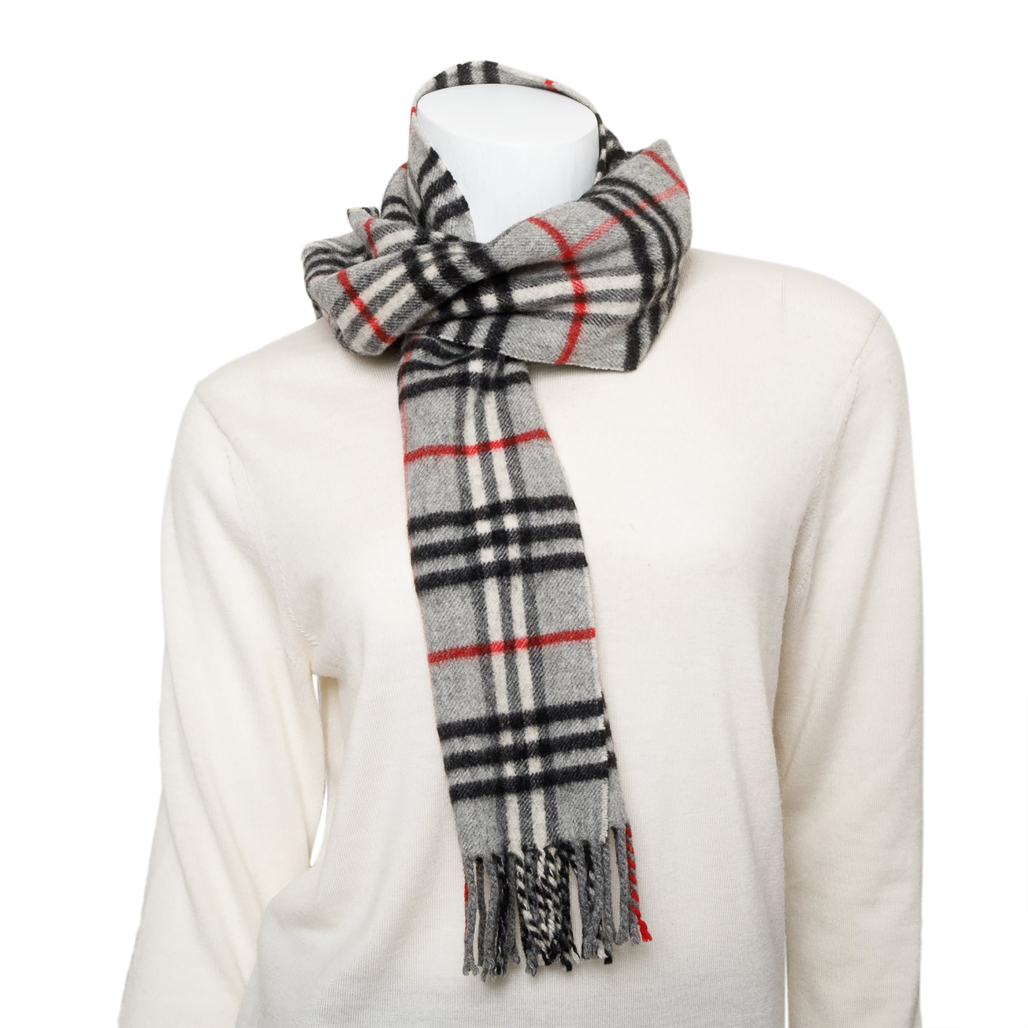 Burberry Grey Check Cashmere Wool Scarf