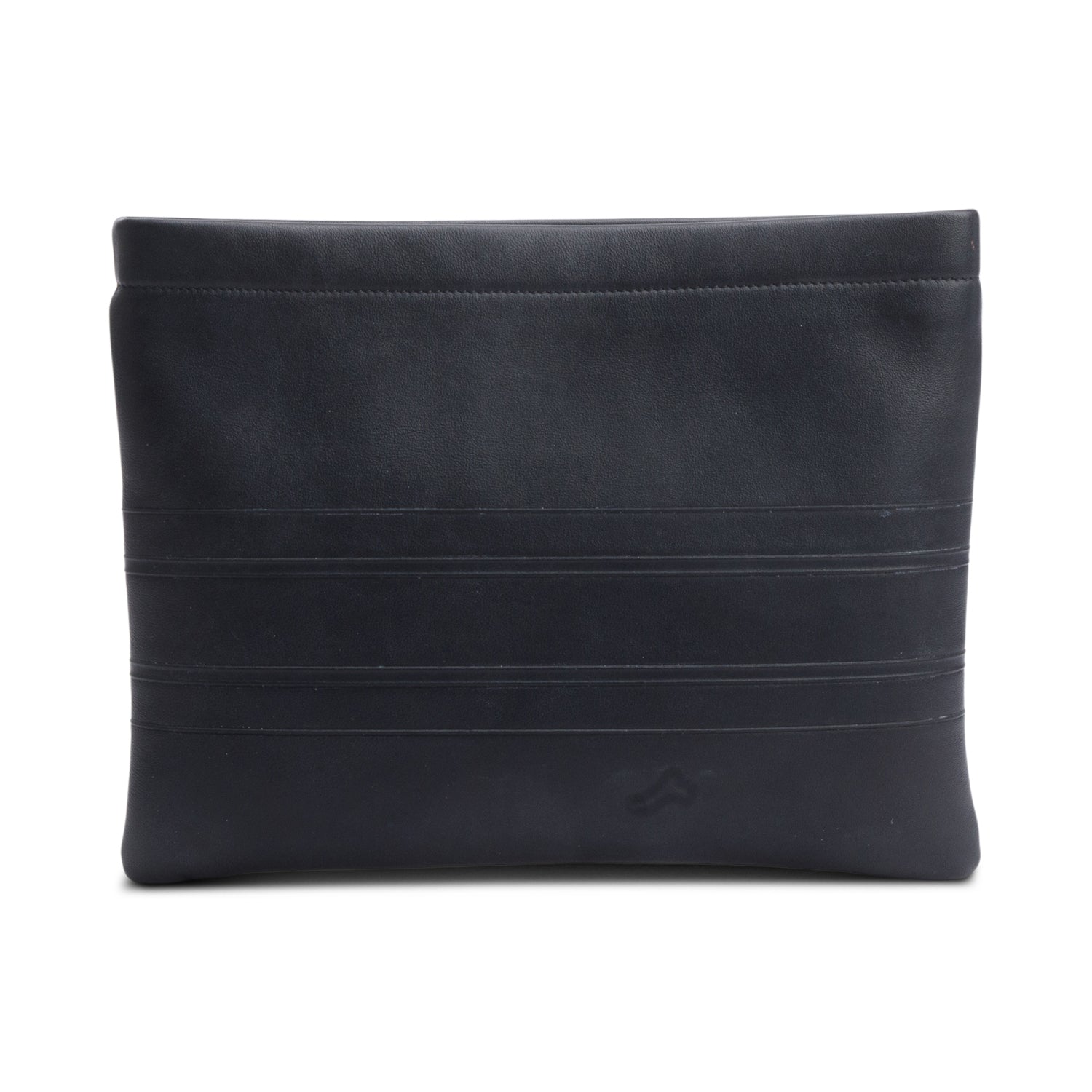 Christian Dior Black calfskin Leather Logo Strip Zip Pouch w/ Authenticity Card