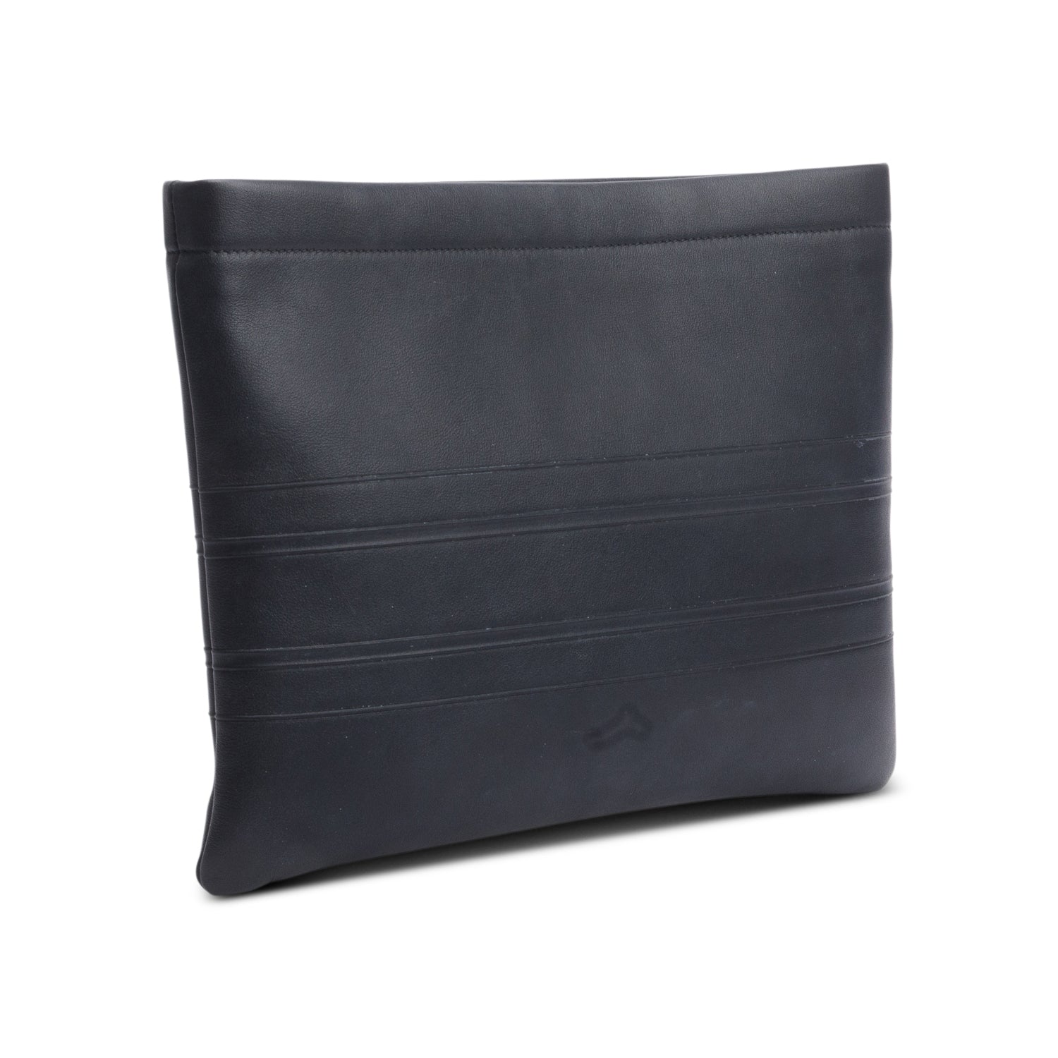 Christian Dior Black calfskin Leather Logo Strip Zip Pouch w/ Authenticity Card