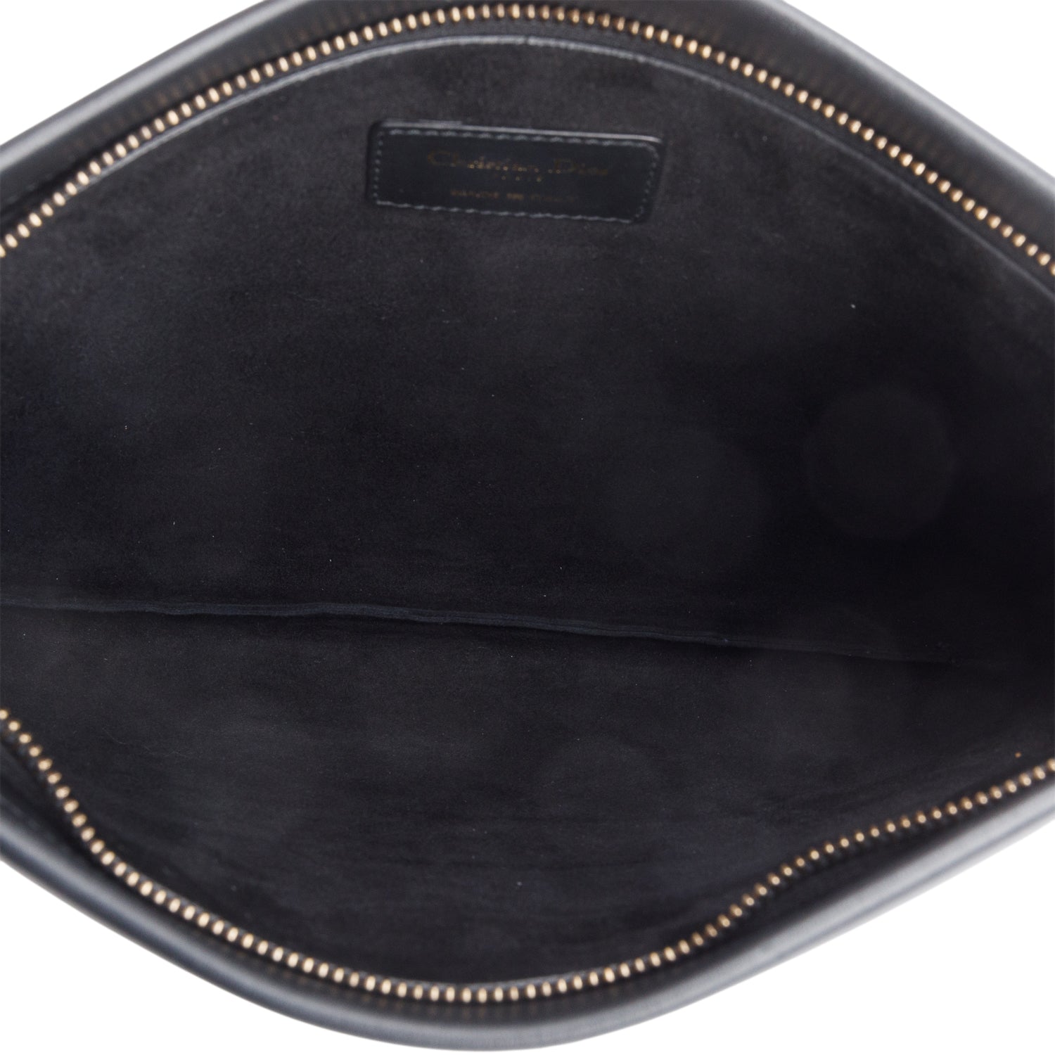 Christian Dior Black calfskin Leather Logo Strip Zip Pouch w/ Authenticity Card