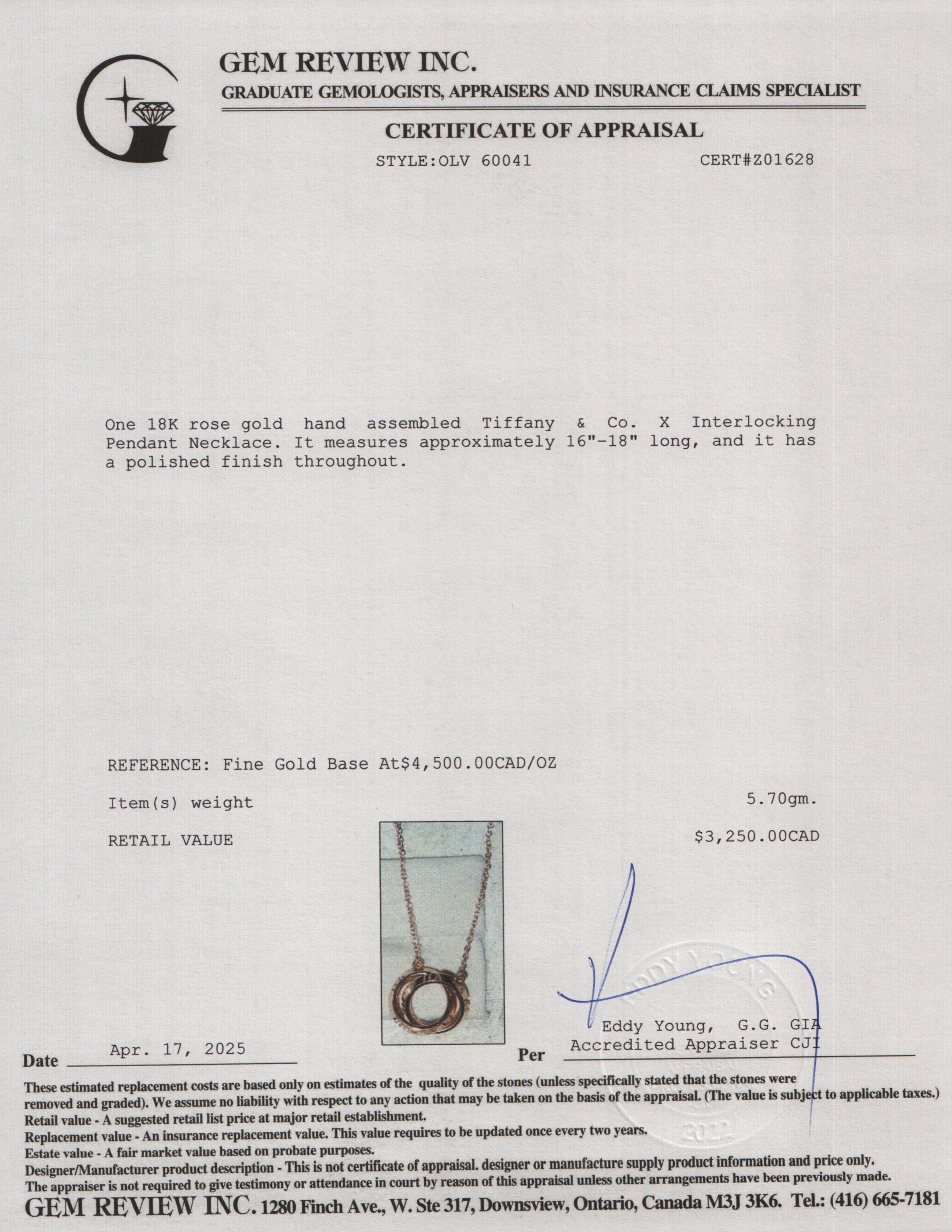 Tiffany & Co. 18k Rose Gold X Interlocking Pendant Necklace w/ Box