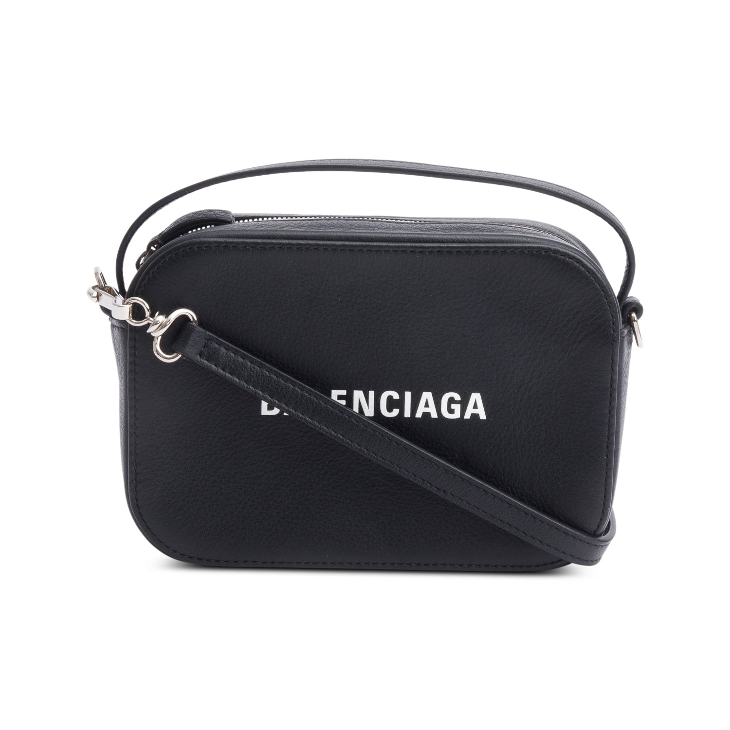Balenciaga Black Calfskin Leather Logo Mini Cash Crossbody w/ Strap