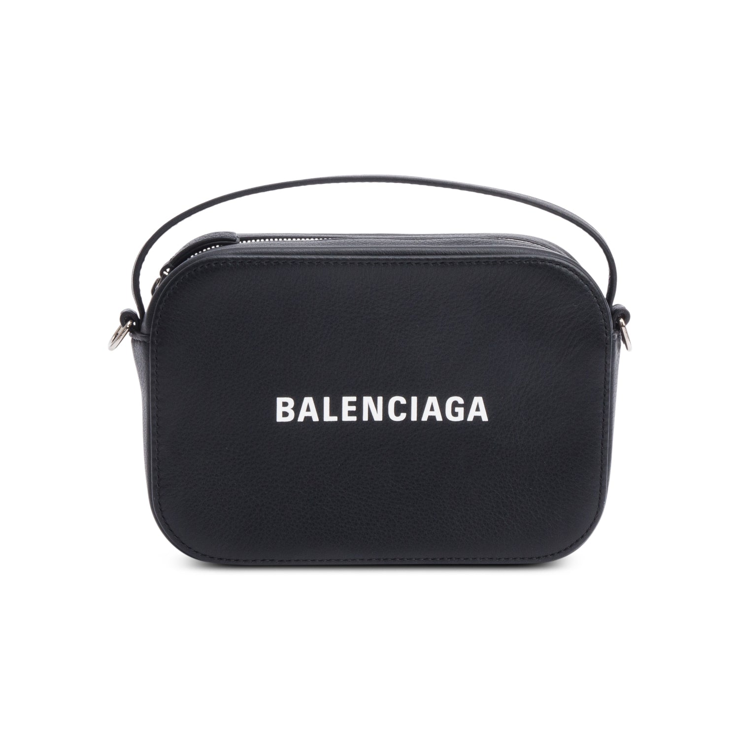 Balenciaga Black Calfskin Leather Logo Mini Cash Crossbody w/ Strap