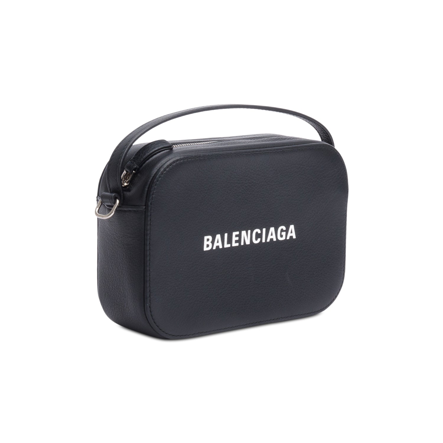Balenciaga Black Calfskin Leather Logo Mini Cash Crossbody w/ Strap