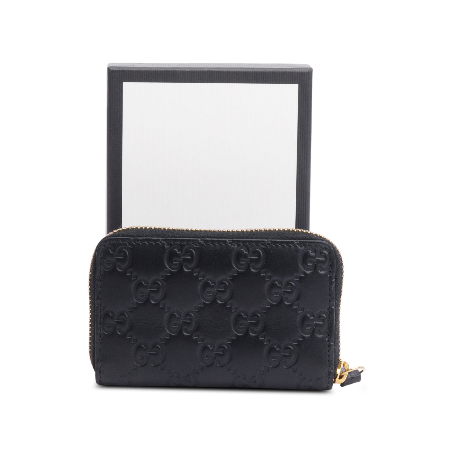Gucci Black Guccissima Leather Zip Around Card Case w/ Box