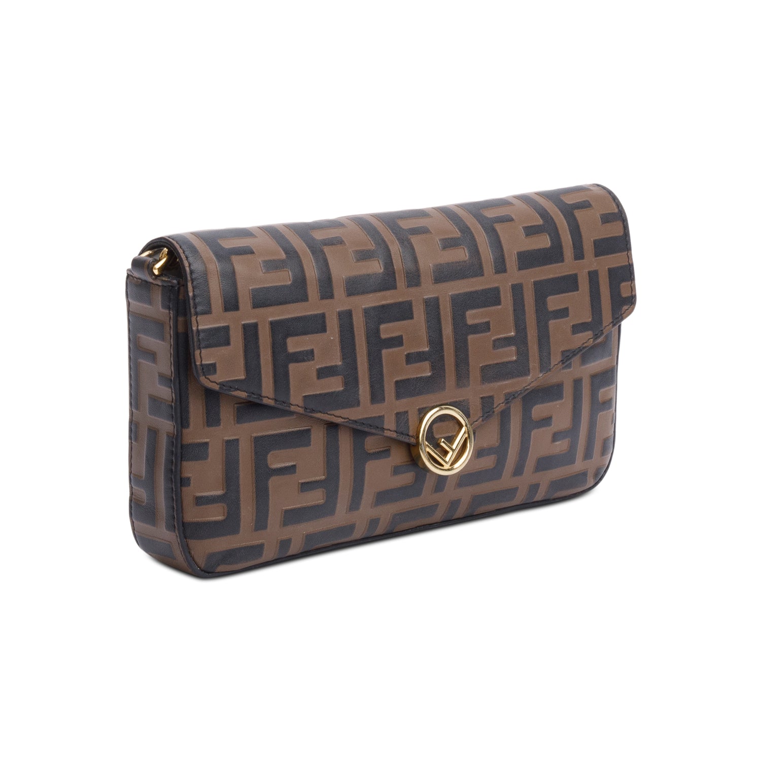 Fendi Brown FF Embossed Leather F is Fendi Envelope Wallet on Chain w/ Insert