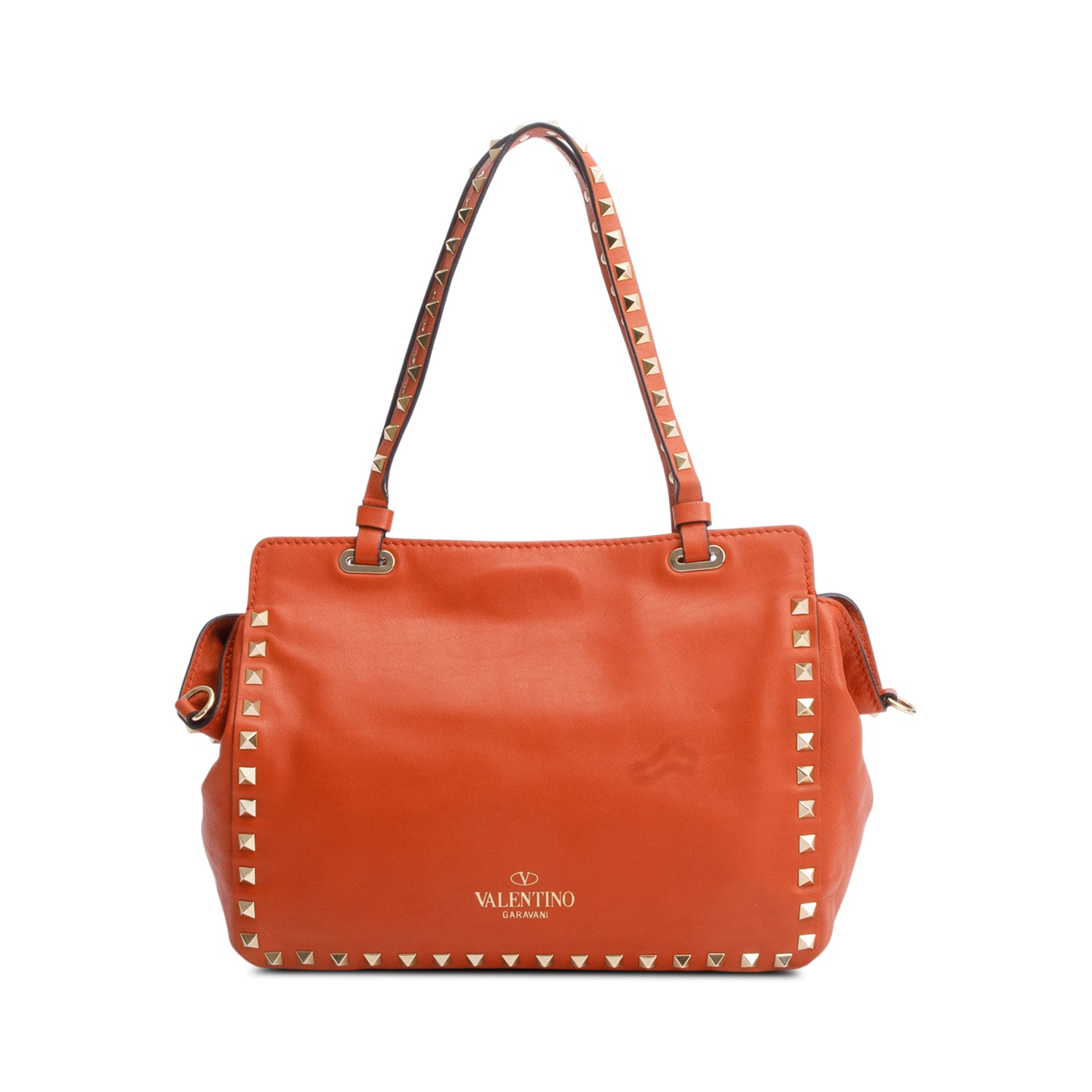 Valentino Coral Calfskin Leather Small Rockstud Tote Bag w/ Strap