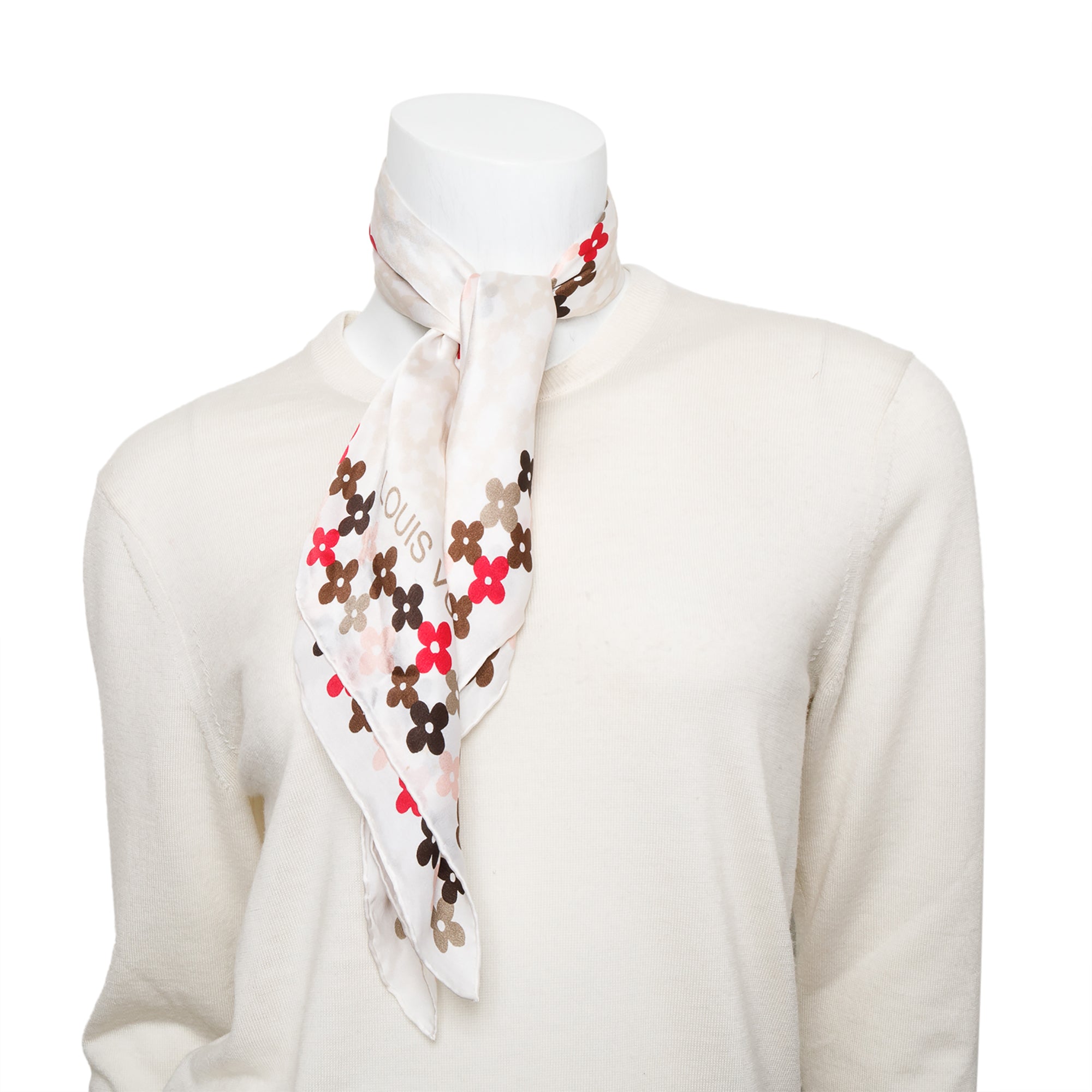 Louis Vuitton Multicolor Flower Motif Square Silk Scarf w/ Box