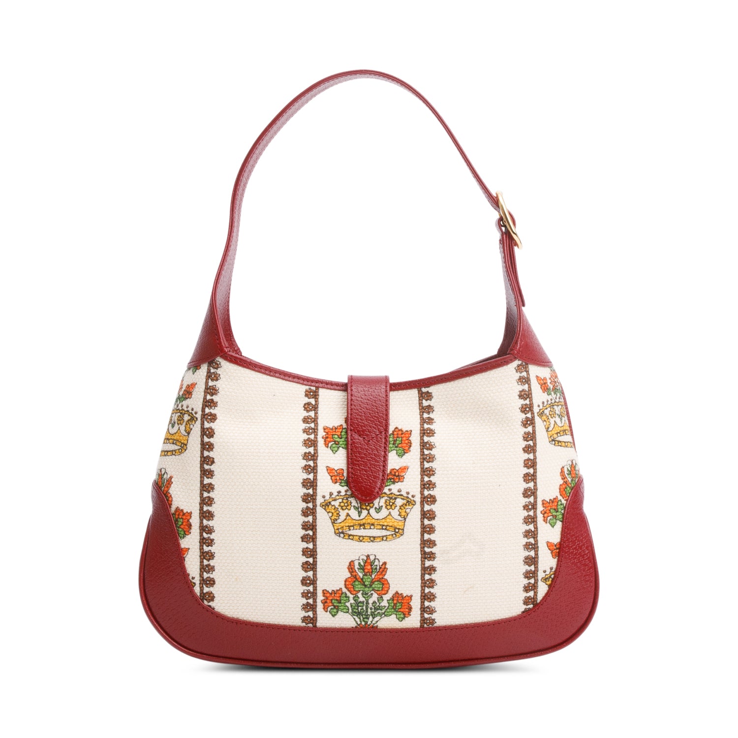 Gucci Neutral & Multicolor Music Is Mine Canvas Red Leather Trim Small Jackie 1961 Shoulder Bag w/ Strap