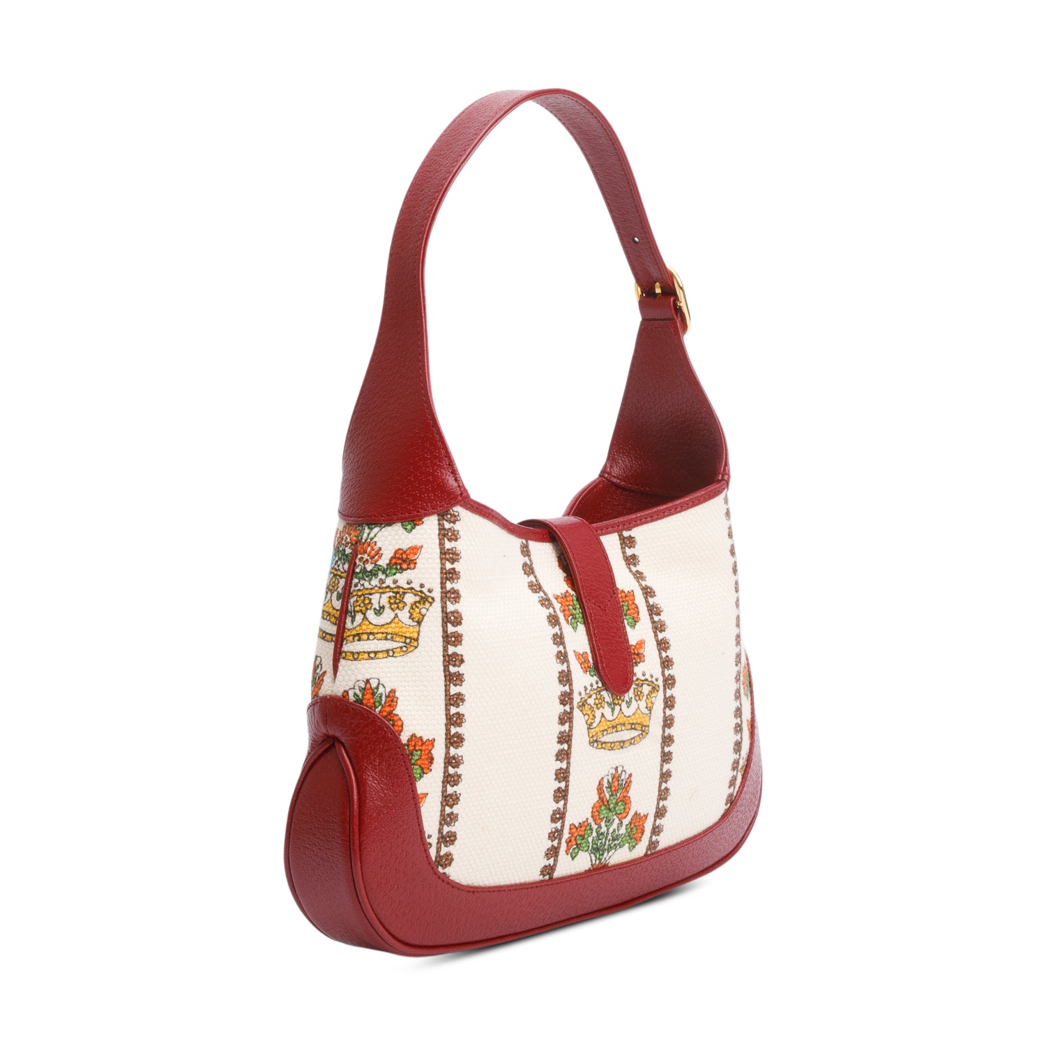 Gucci Neutral & Multicolor Music Is Mine Canvas Red Leather Trim Small Jackie 1961 Shoulder Bag w/ Strap