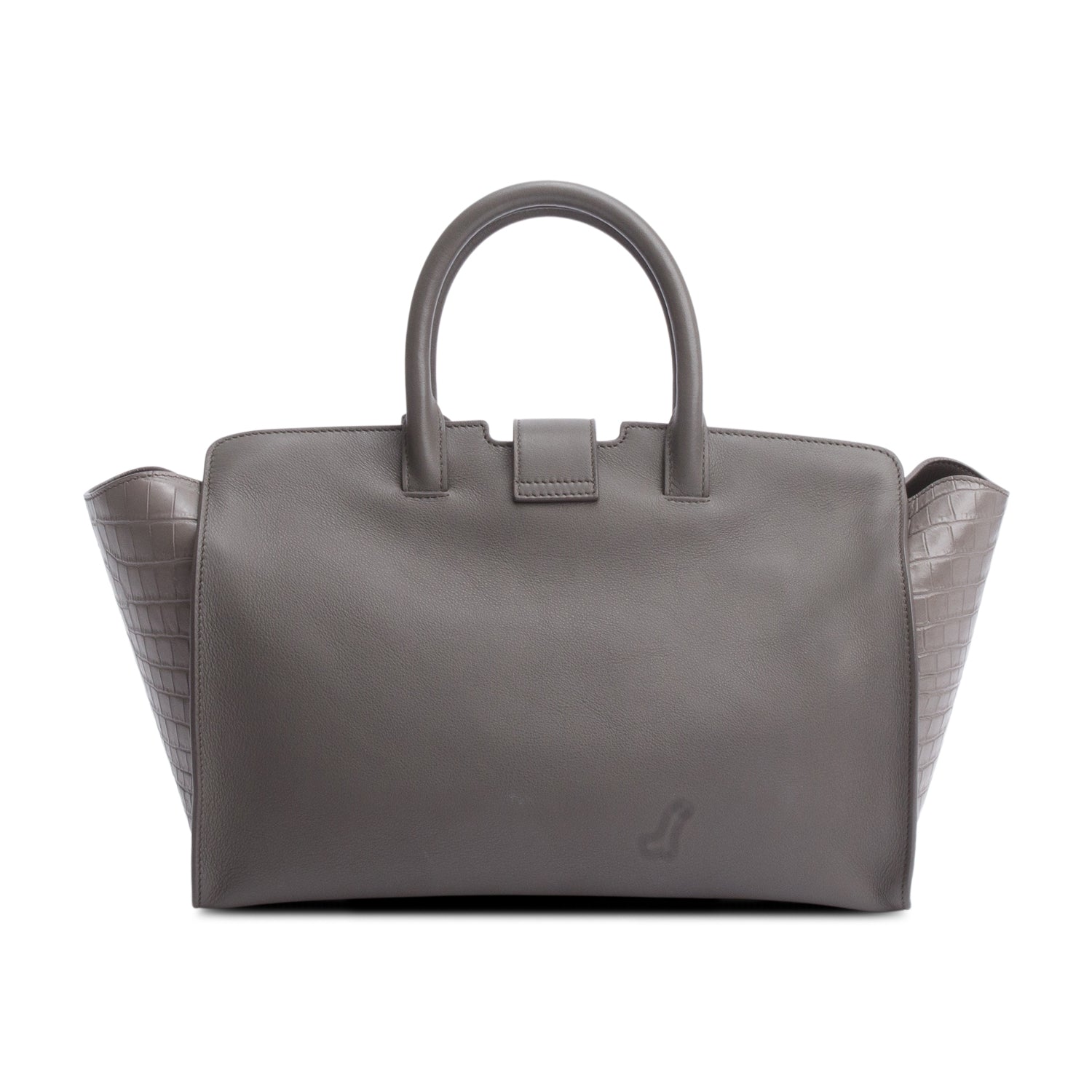 Saint Laurent Grey Calfskin and Croc Embossed Leather Downtown Baby Cabas Tote Bag w/ Strap