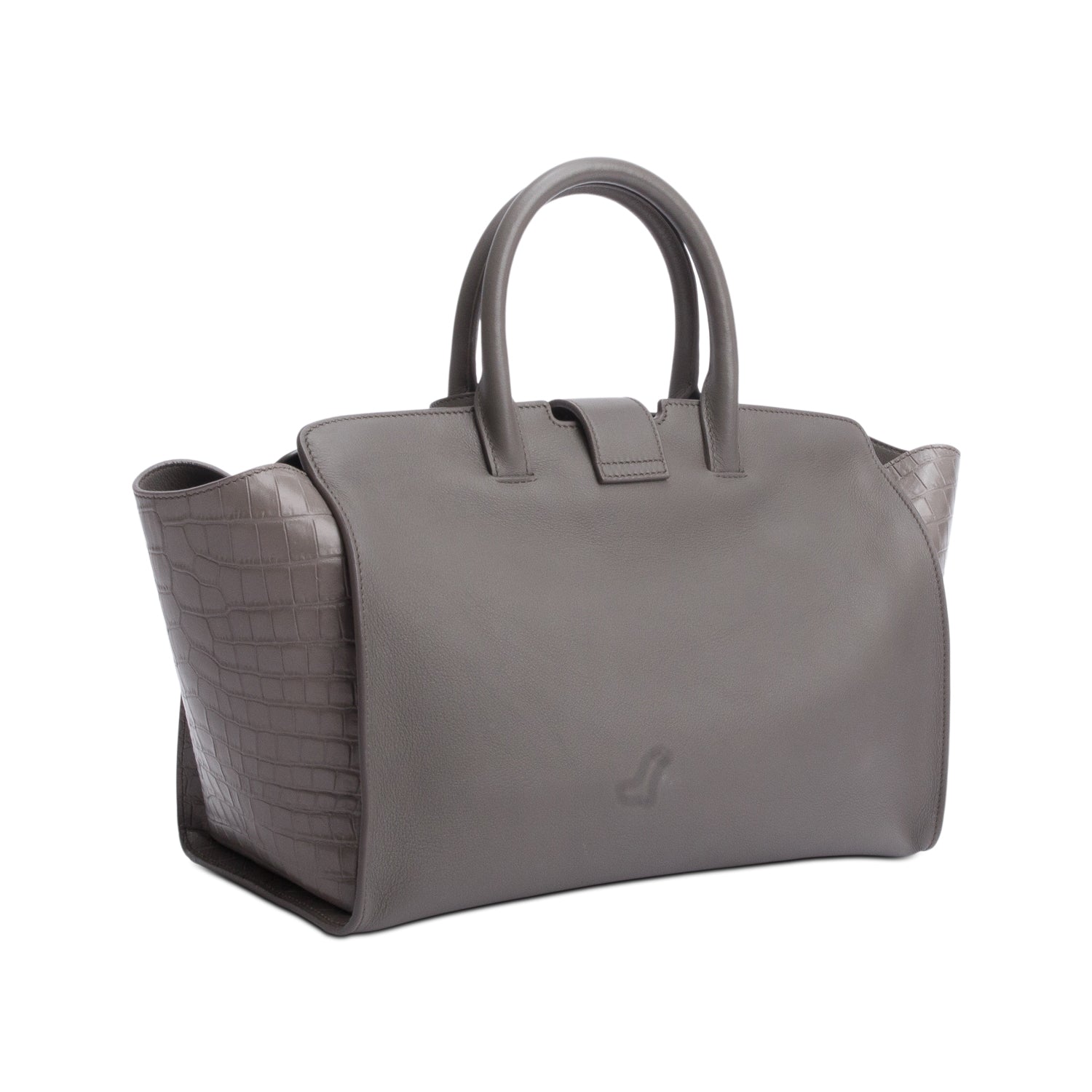 Saint Laurent Grey Calfskin and Croc Embossed Leather Downtown Baby Cabas Tote Bag w/ Strap