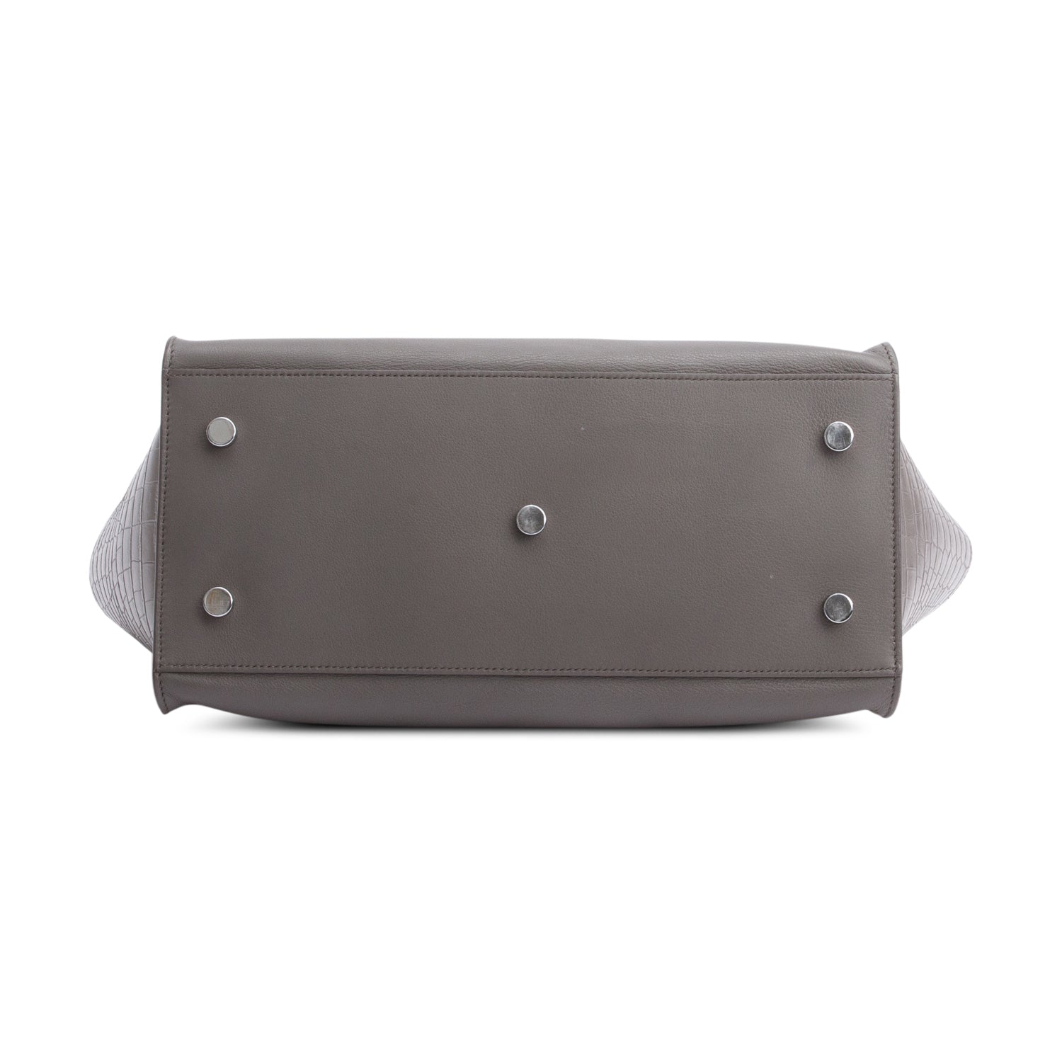 Saint Laurent Grey Calfskin and Croc Embossed Leather Downtown Baby Cabas Tote Bag w/ Strap