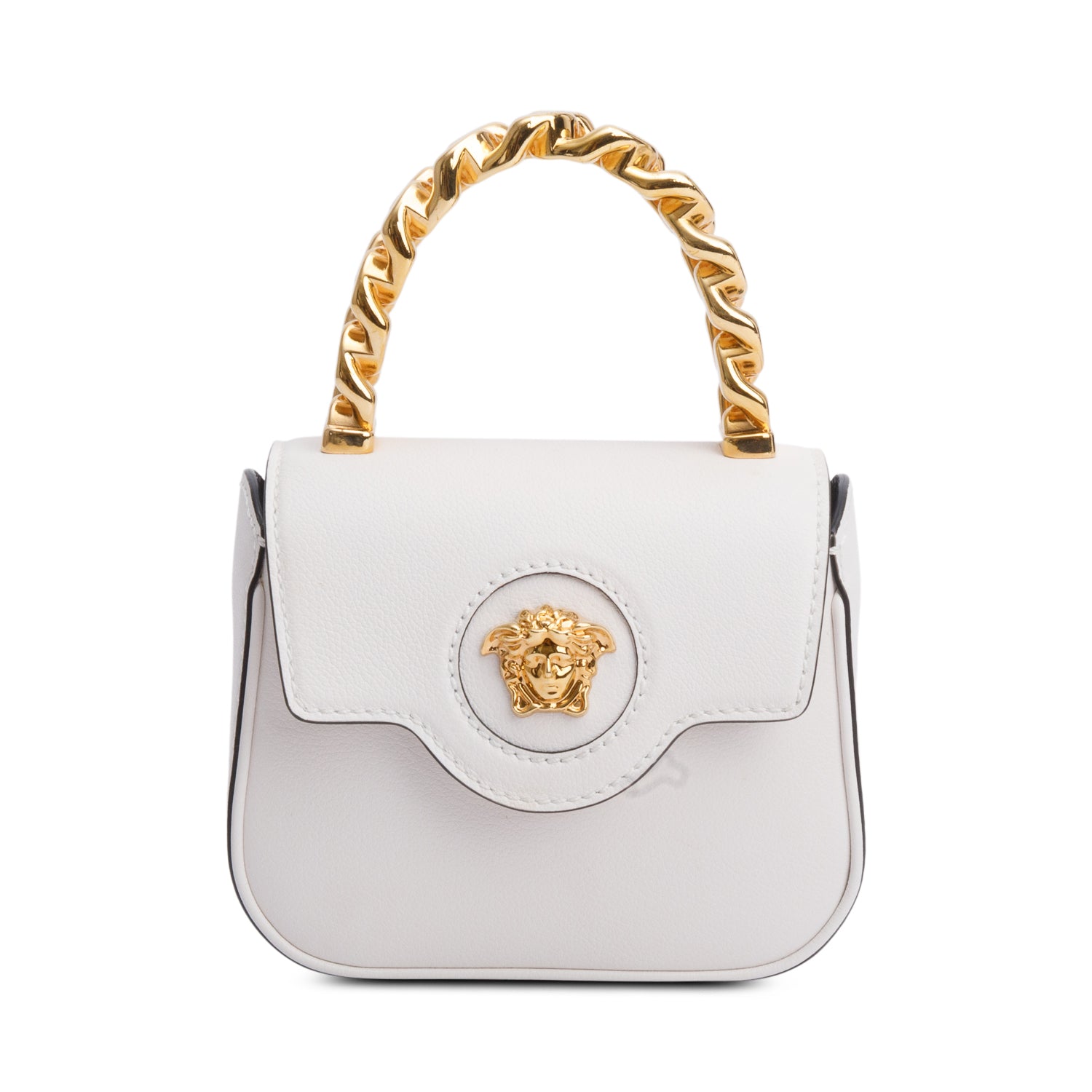 Versace White Calfskin Leather La Medusa Mini Handle Bag w/ Strap