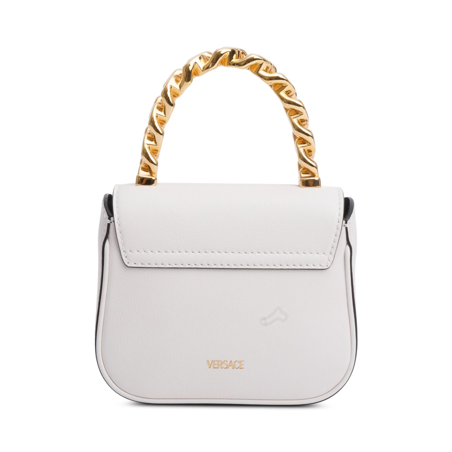 Versace White Calfskin Leather La Medusa Mini Handle Bag w/ Strap
