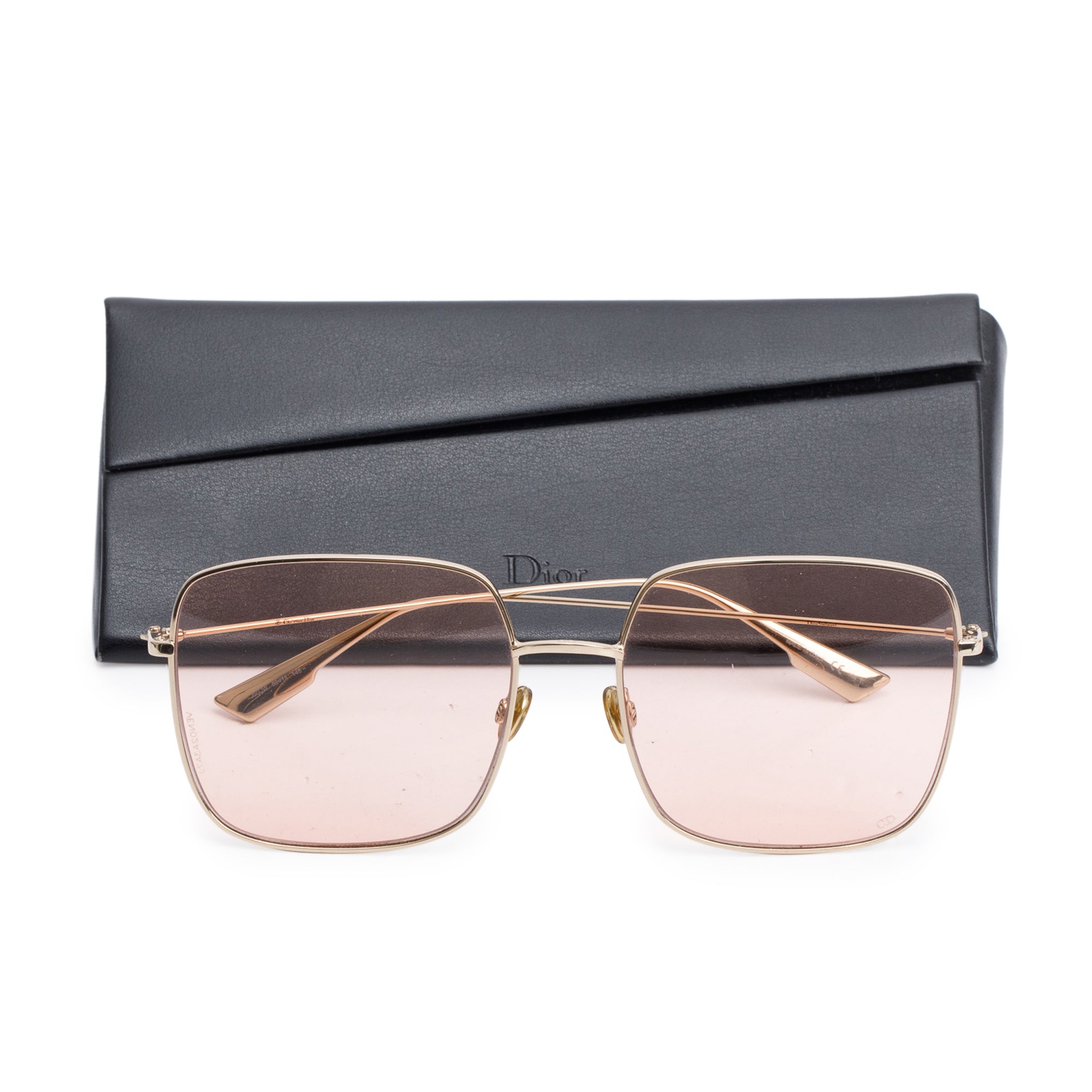 Christian Dior Gold-Tone Metal Stellaire 1 Square Sunglasses w/ Case & Authenticity Card