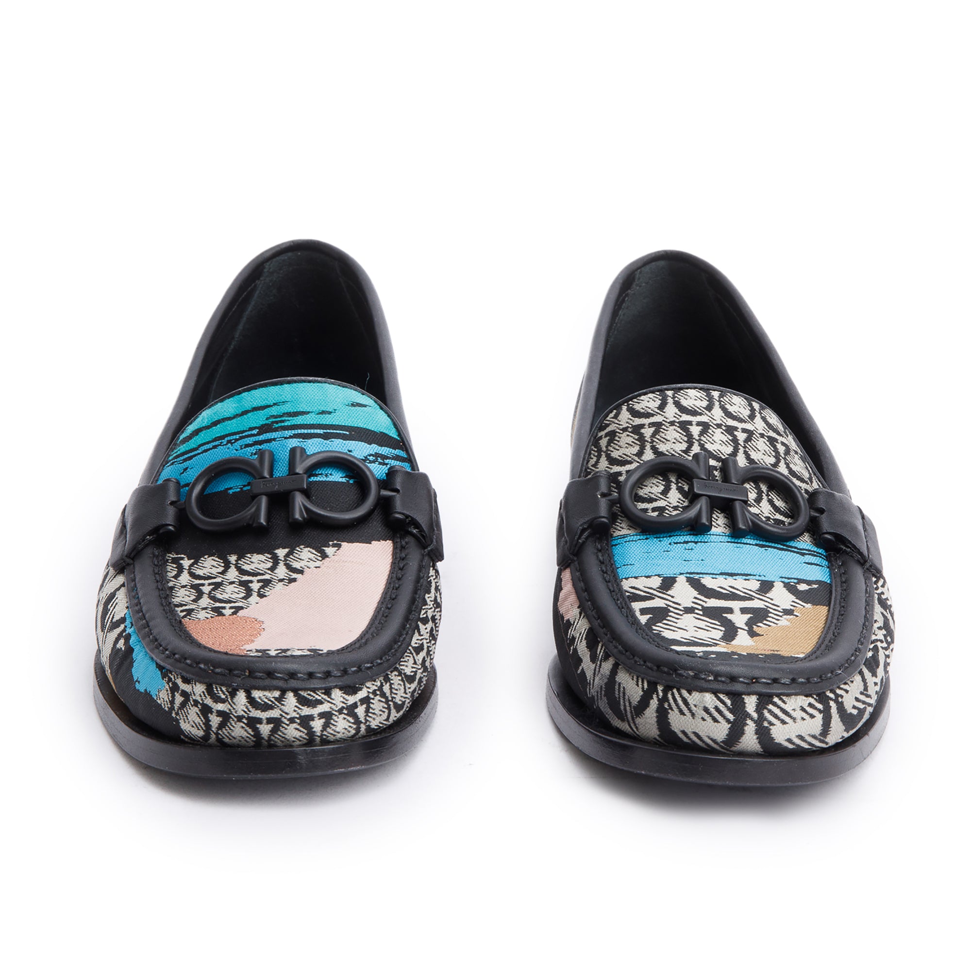 Salvatore Ferragamo Black Multicolor Rolo Gancini Logo Print Loafers, Size 6.5