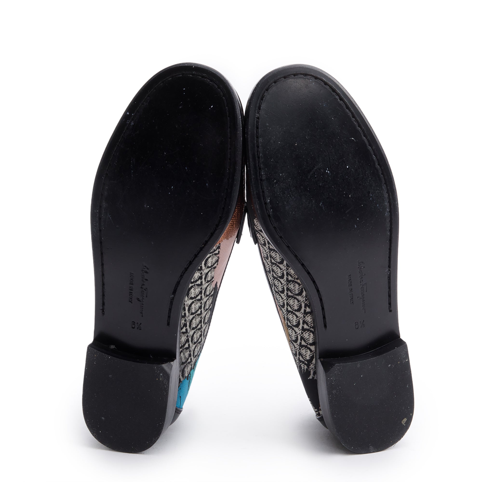 Salvatore Ferragamo Black Multicolor Rolo Gancini Logo Print Loafers, Size 6.5