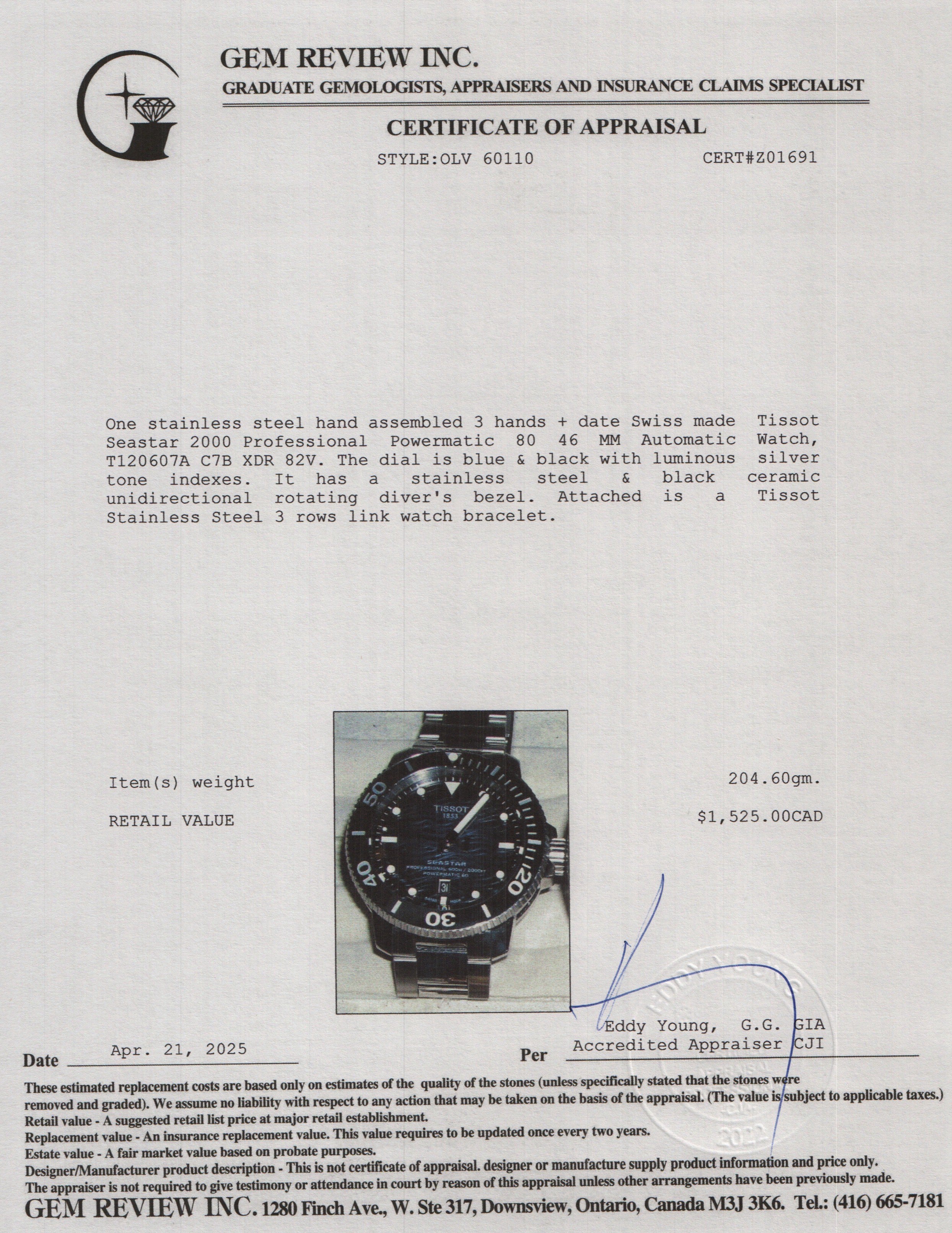 Tissot Stainless Steel Seastar 2000 Professional Powermatic 80 46 MM Automatic Watch Blue Black Dial w/ Box