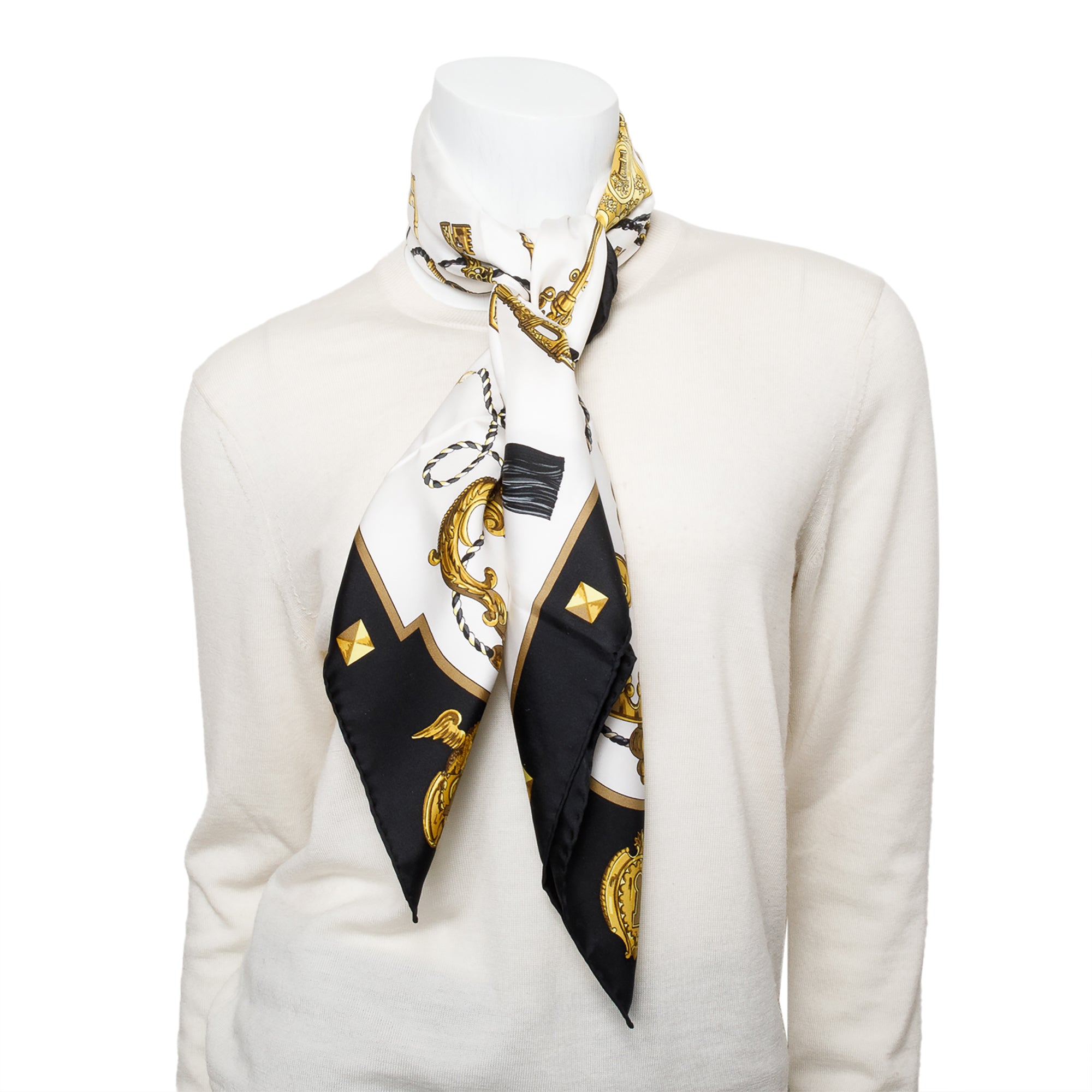 Hermes Black/Multicolor 'Les Cles' Silk Scarf 90