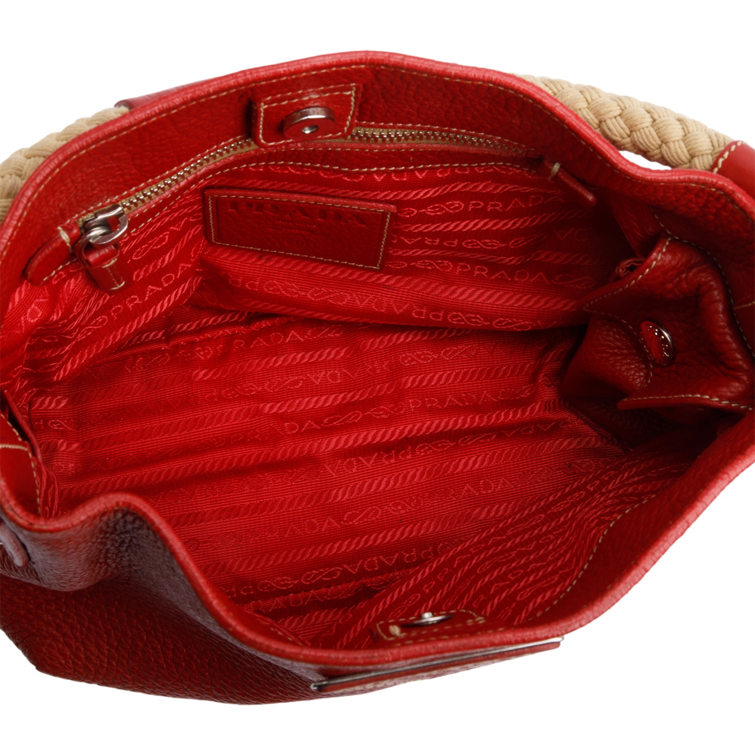 Prada Red Vitello Daino Leather Rope Handle Bag