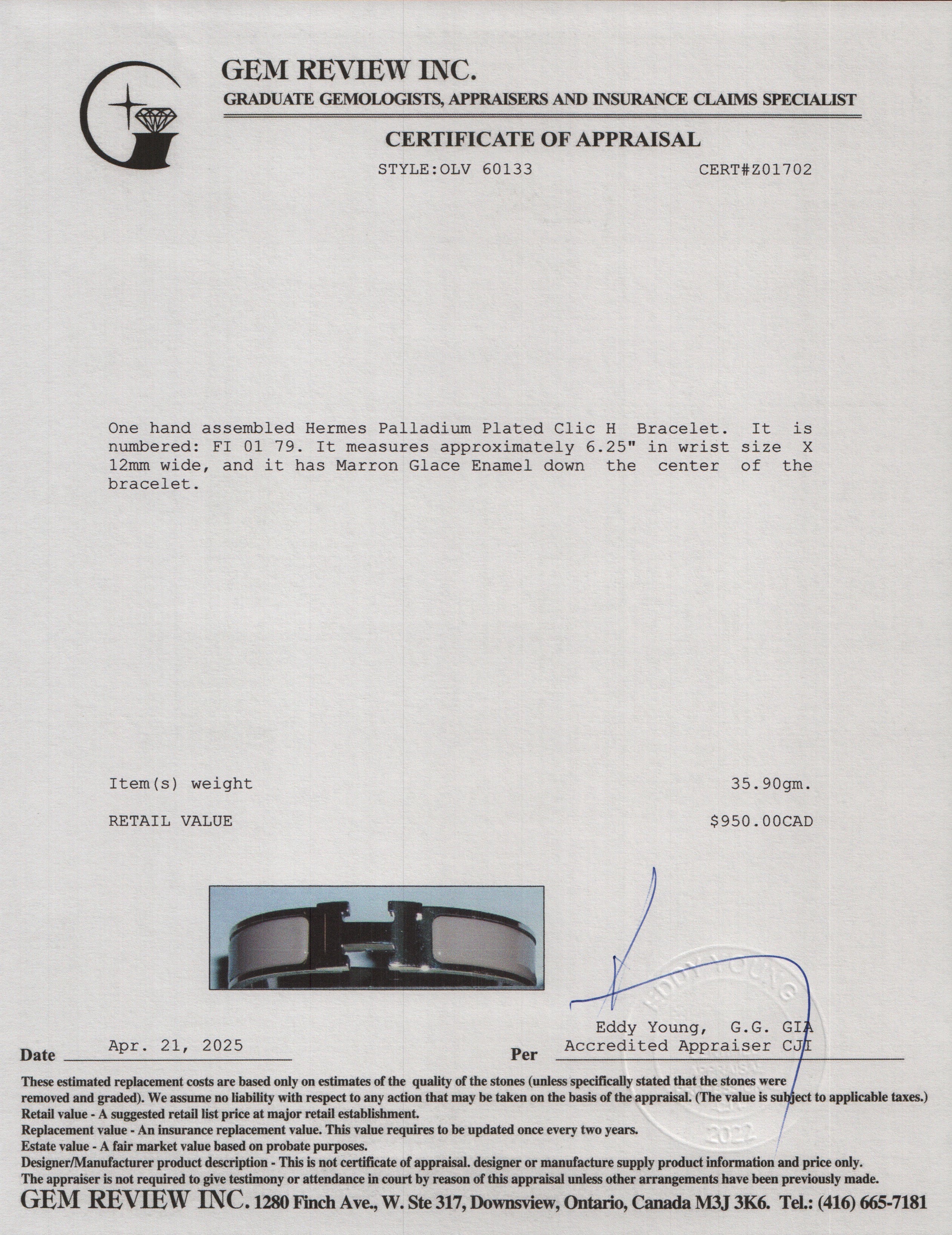 Hermes Palladium Plated Marron Glace Enamel 12 MM Clic H Bracelet