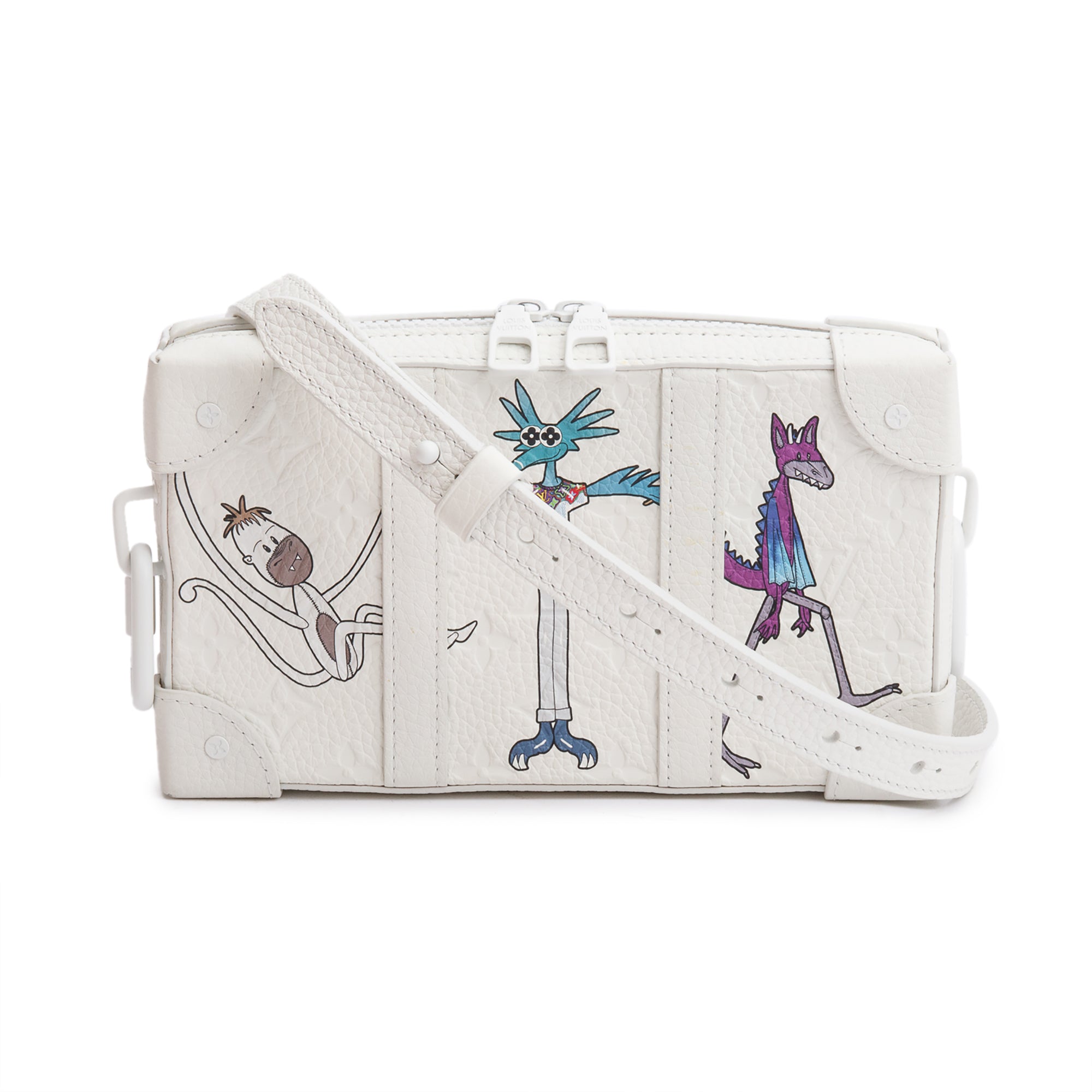 Louis Vuitton 2020 White Monogram Taurillon LV Friends Soft Trunk Wallet Crossbody w/ Strap &Box