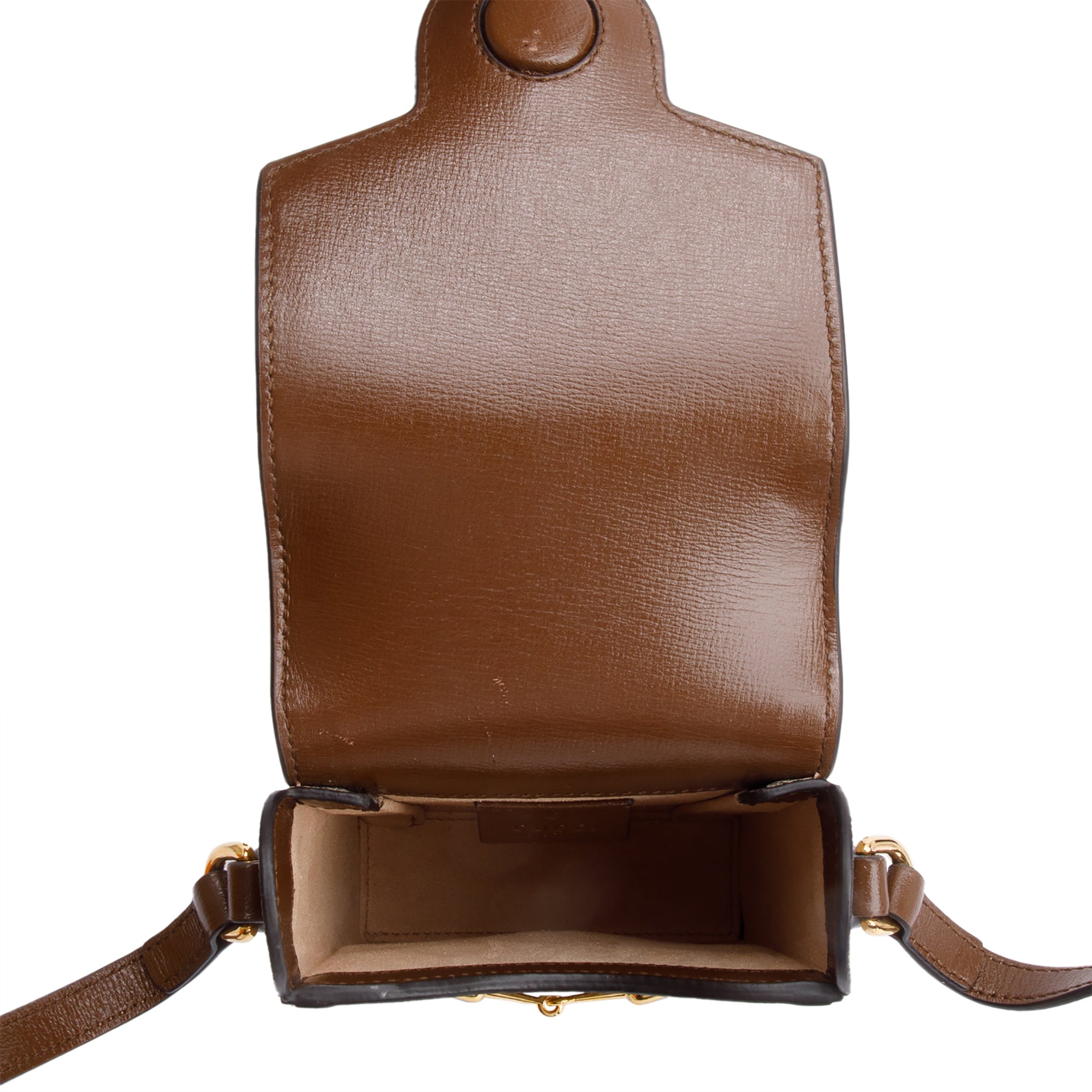 Gucci GG Supreme Brown Leather Trim Mini Horsebit 1955 Crossbody Bag w/ Box