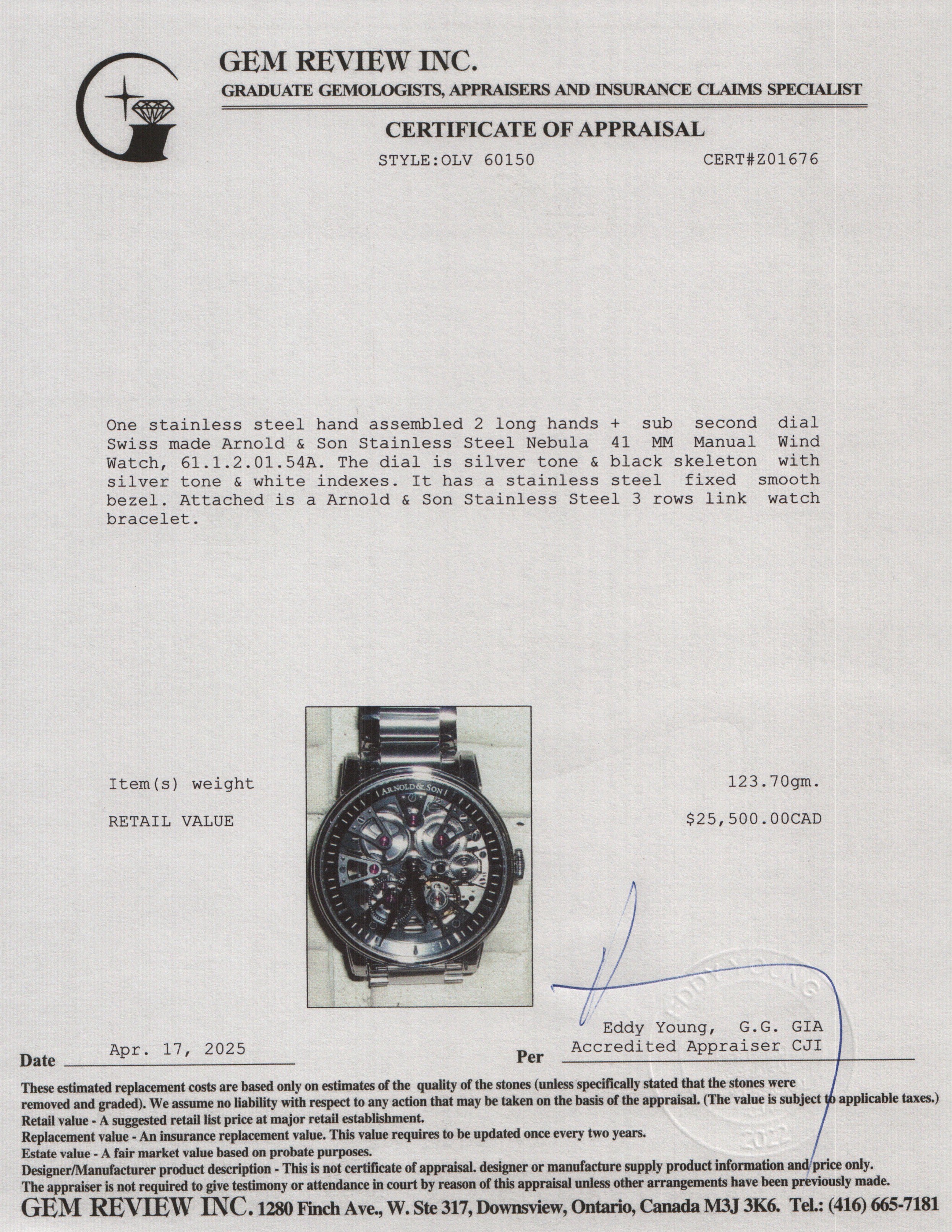 Arnold & Son Stainless Steel Nebula 41 MM Manual Watch