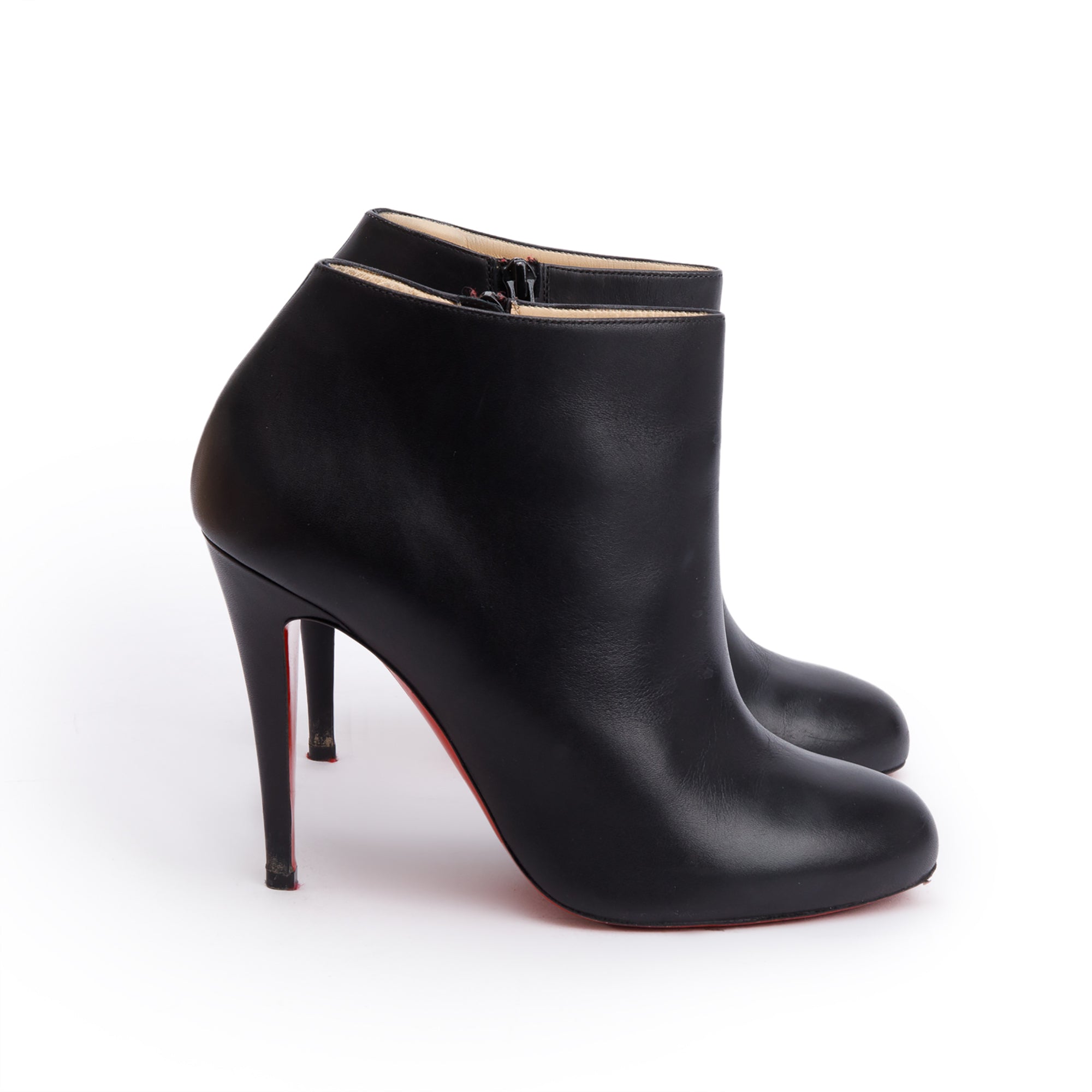 Christian Louboutin Black Calfskin Leather Belle Ankle Boots, Size 40