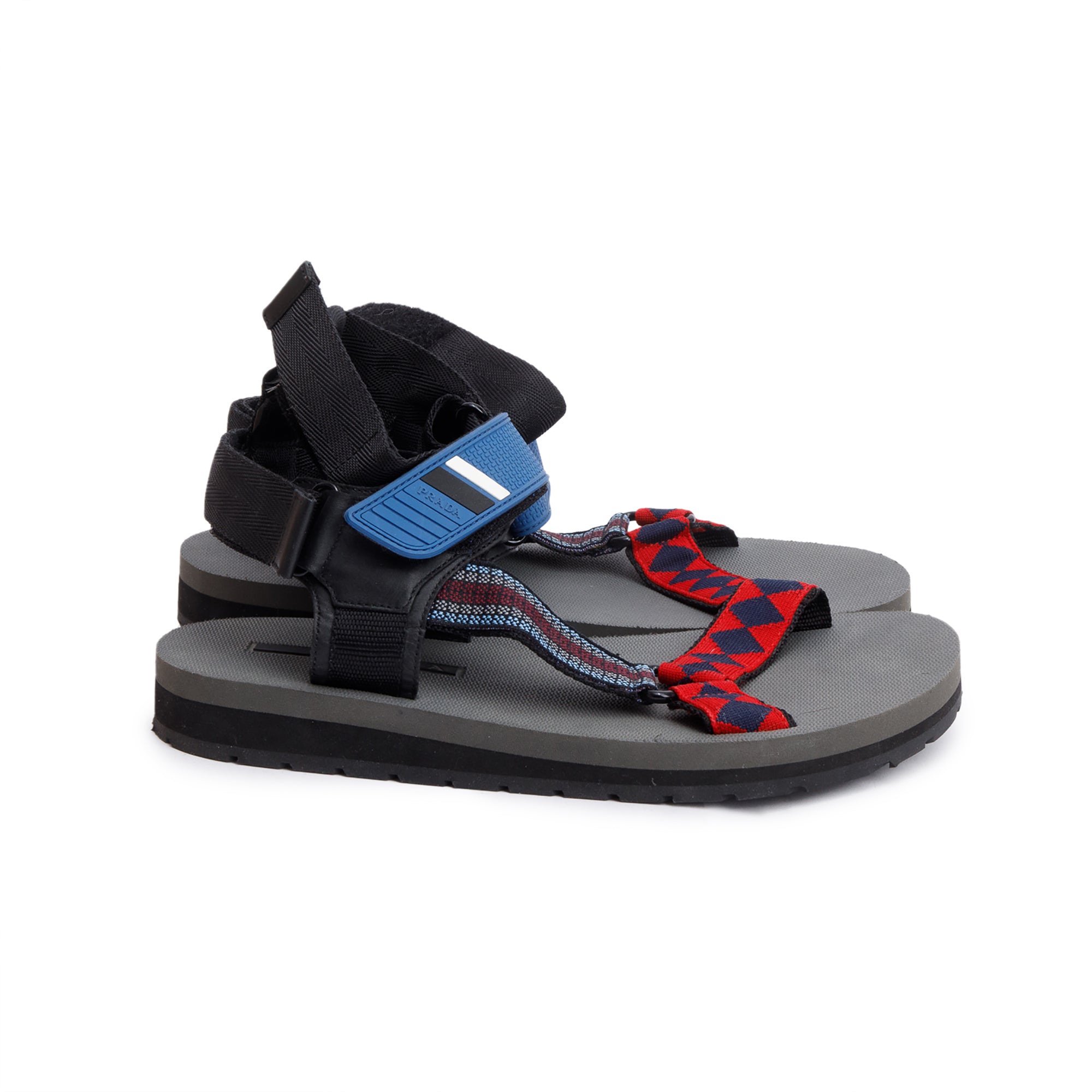 Prada Grey Rubber Printed Teva Sling Back Gladiator Sandals, Size 9