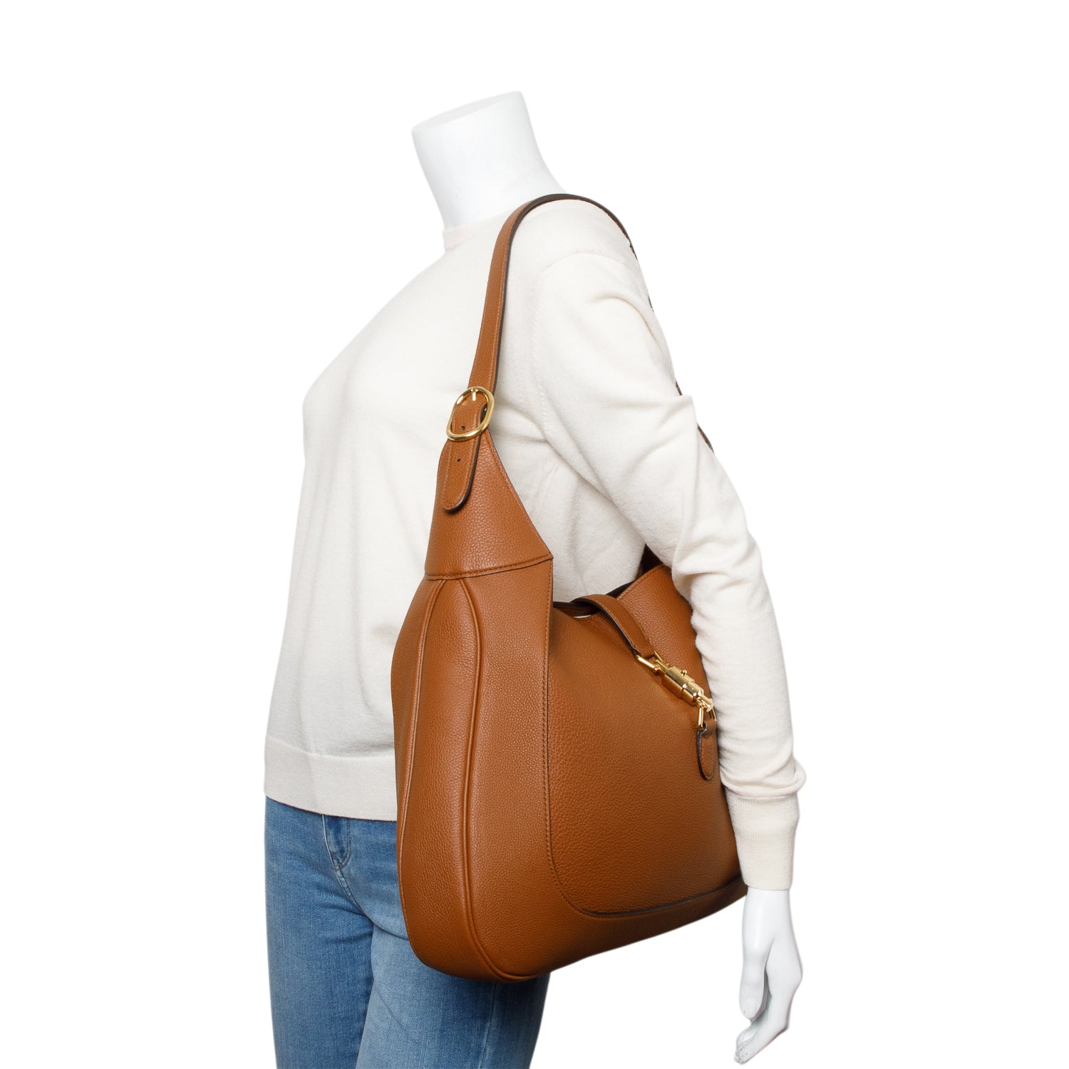 Gucci Brown Calfskin Leather Large Jackie 1961 Hobo Bag w/ Strap
