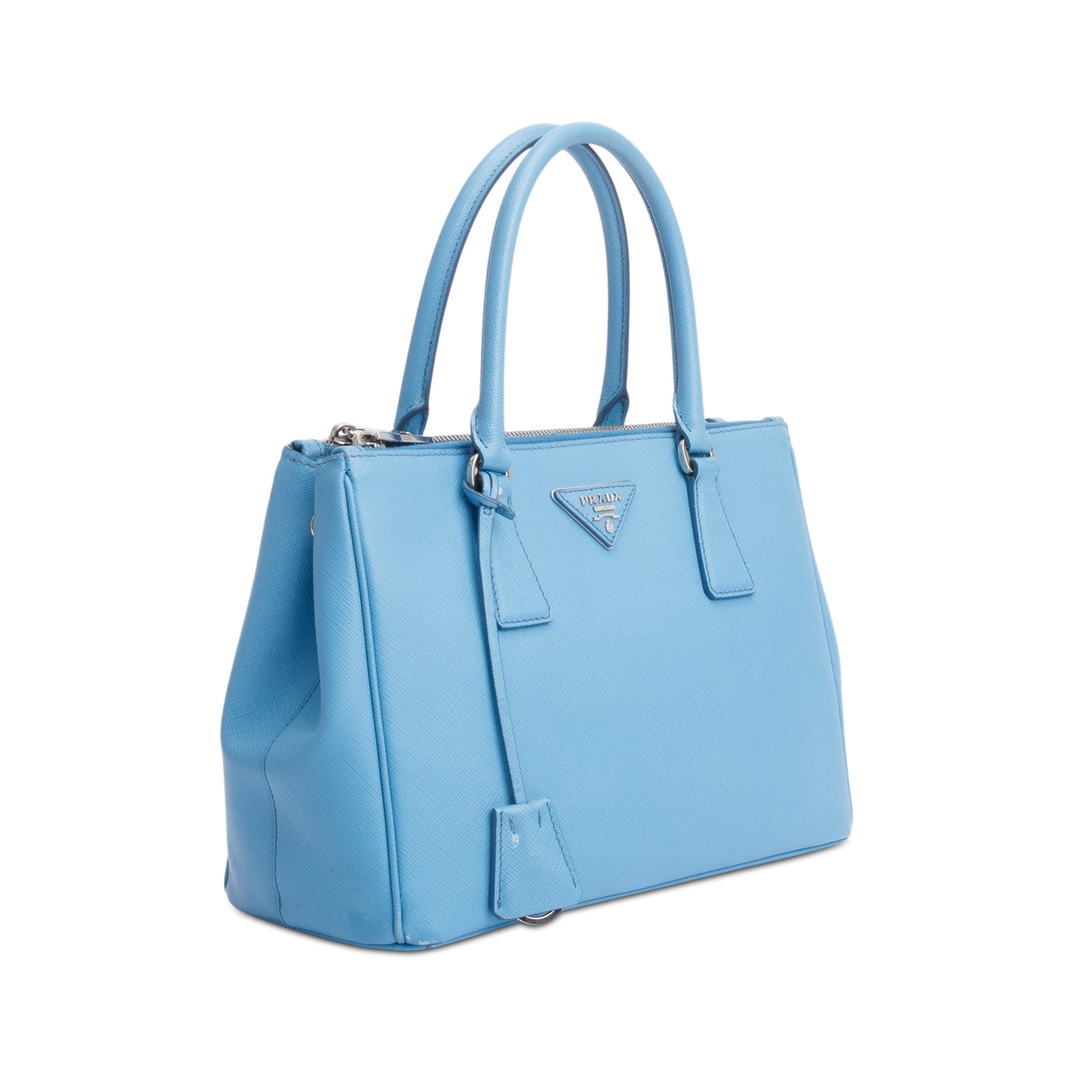 Prada Blue Saffiano Leather Small Double Zip Galleria Tote w/ Strap