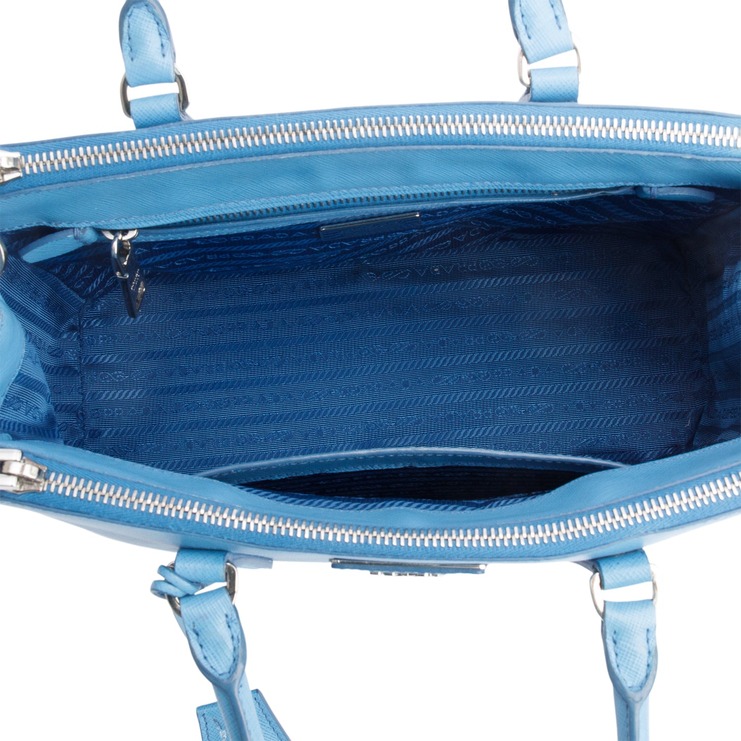 Prada Blue Saffiano Leather Small Double Zip Galleria Tote w/ Strap