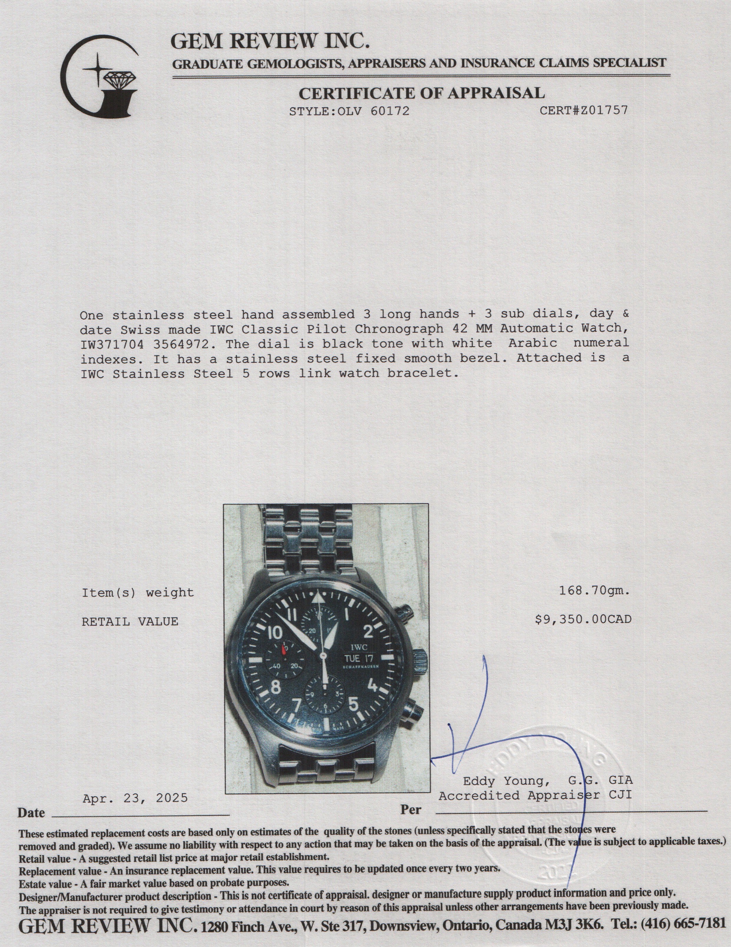 IWC Stainless Steel Classic Pilot Chronograph 42 MM Automatic Watch Black Dial IW371704