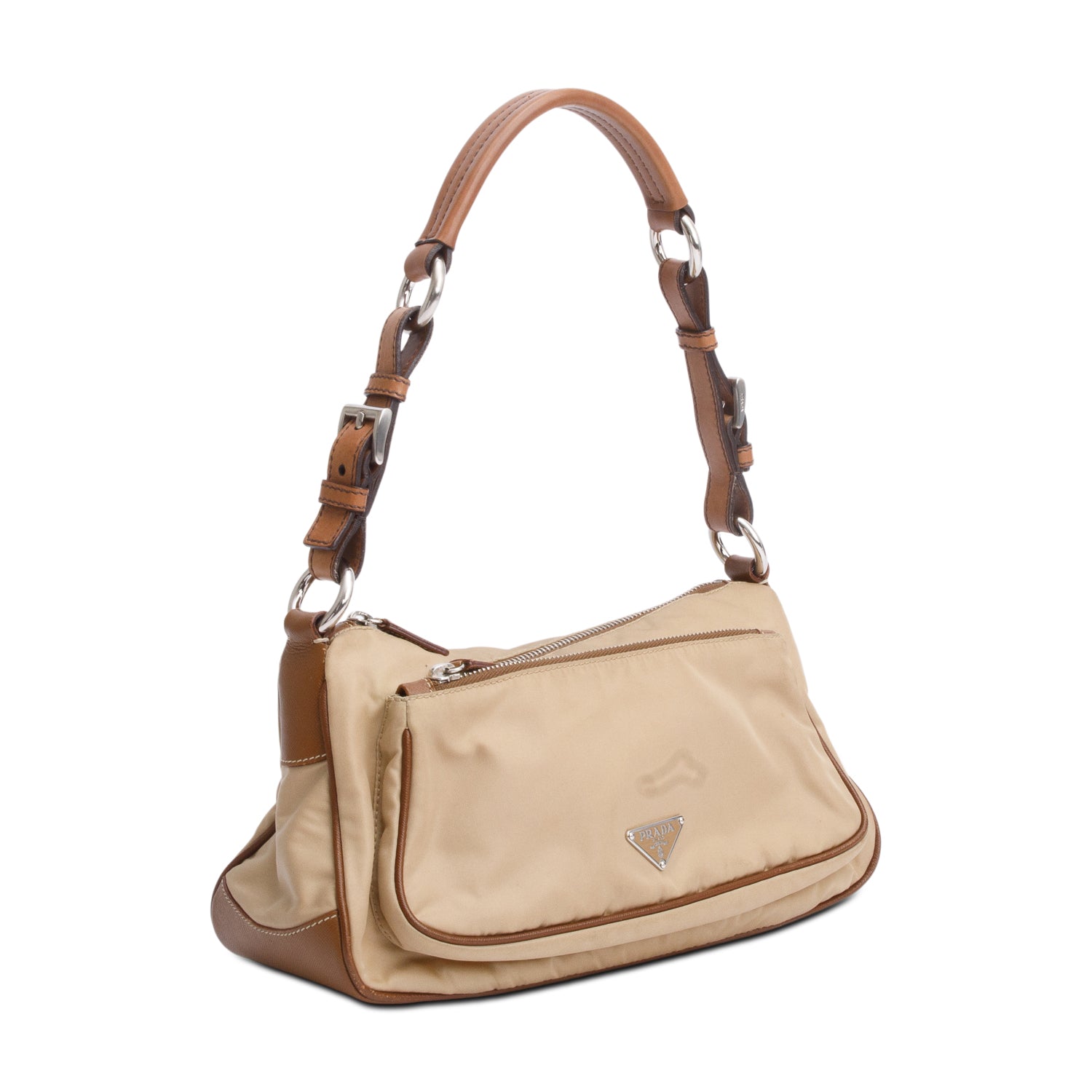 Prada Brown Saffiano-Trimmed Tessuto Nylon Shoulder Bag