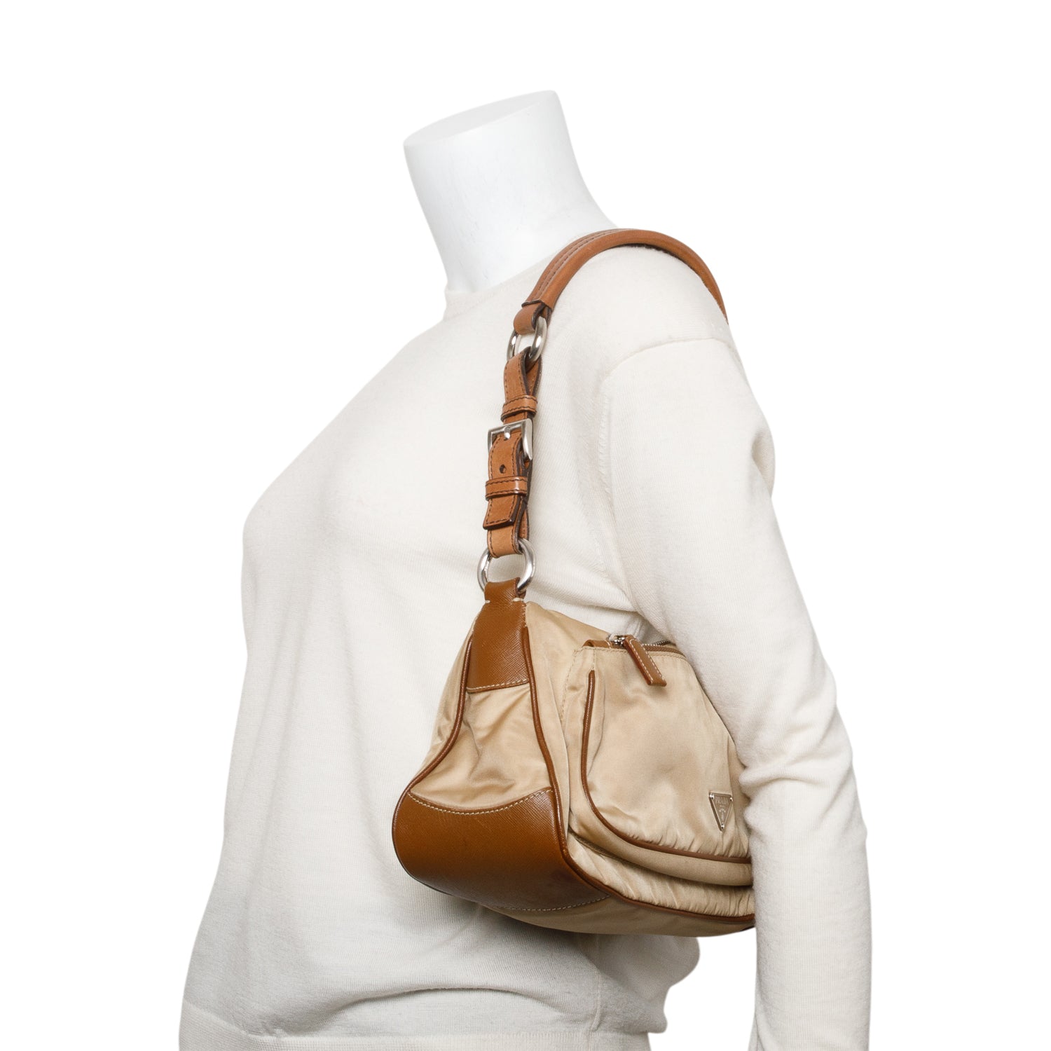 Prada Brown Saffiano-Trimmed Tessuto Nylon Shoulder Bag