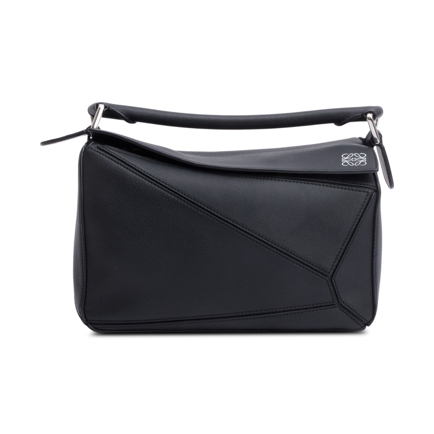 Loewe Black Calfskin Leather Small Puzzle Edge Bag w/ Strap