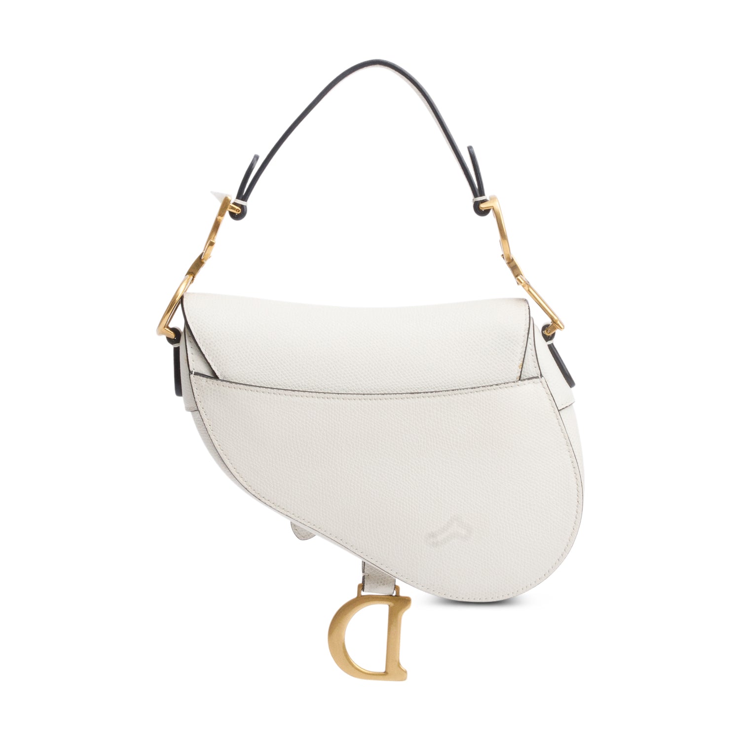 Christian Dior White Grained Calfskin Leather Mini Saddle Bag w/ Strap