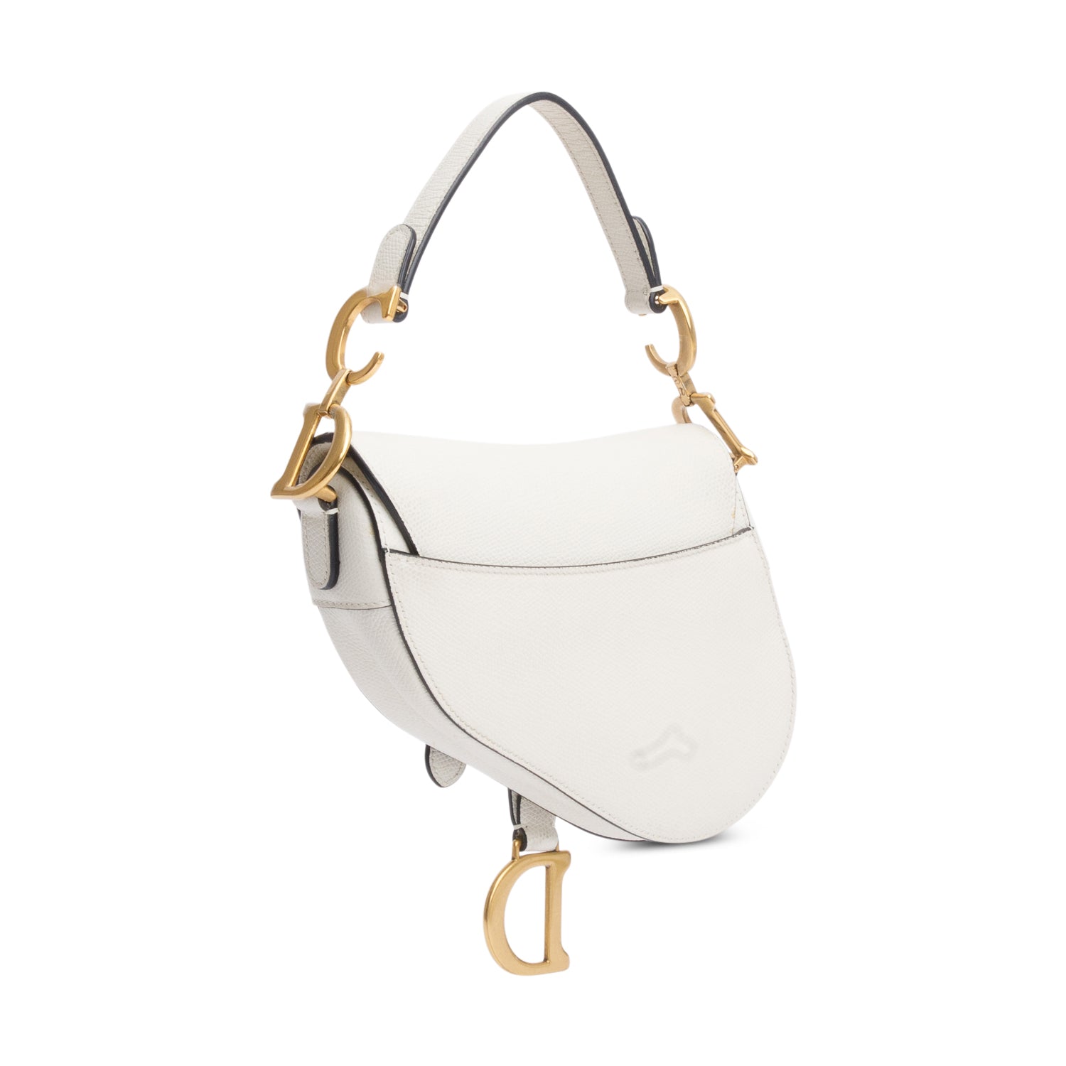 Christian Dior White Grained Calfskin Leather Mini Saddle Bag w/ Strap