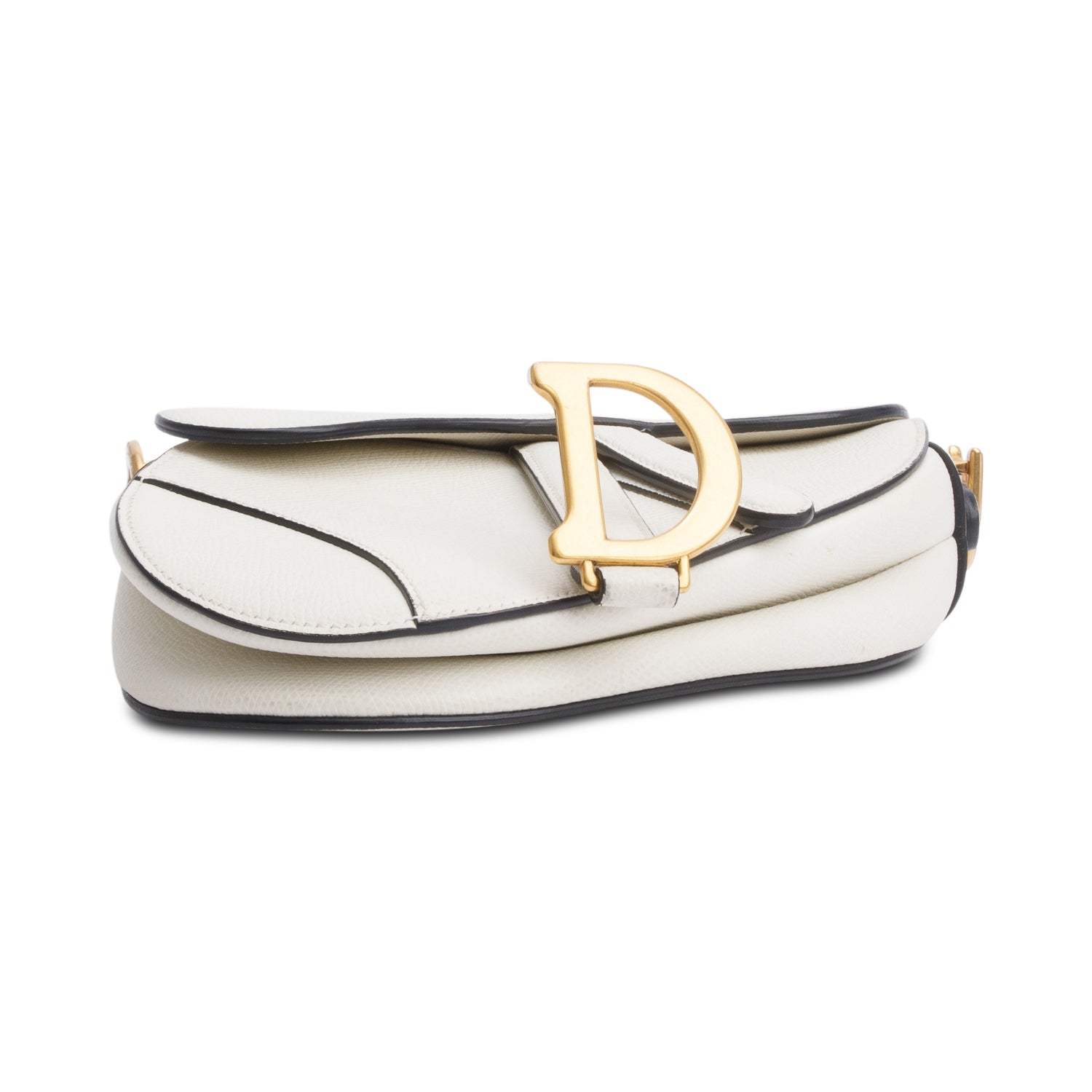 Christian Dior White Grained Calfskin Leather Mini Saddle Bag w/ Strap