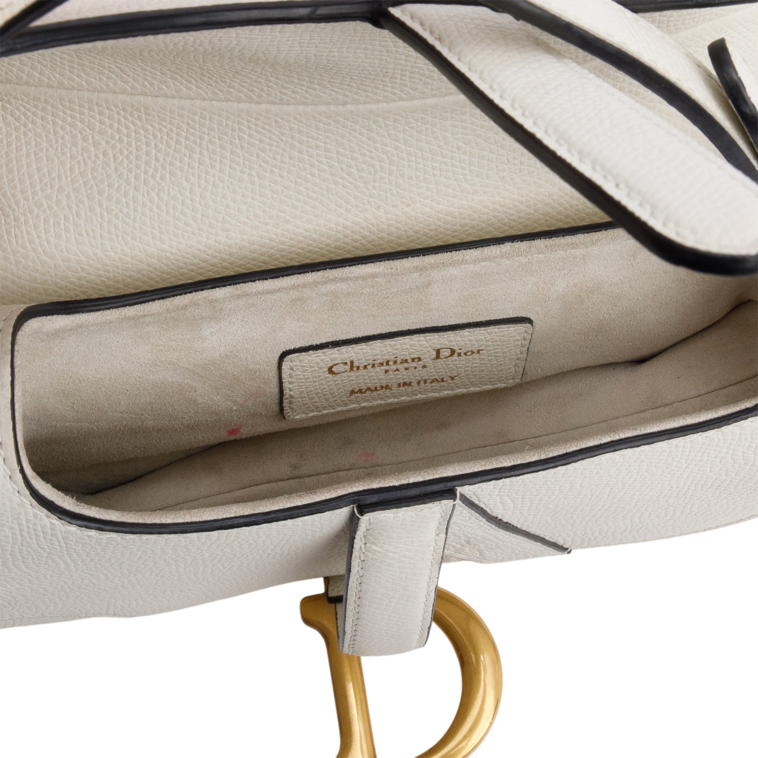 Christian Dior White Grained Calfskin Leather Mini Saddle Bag w/ Strap